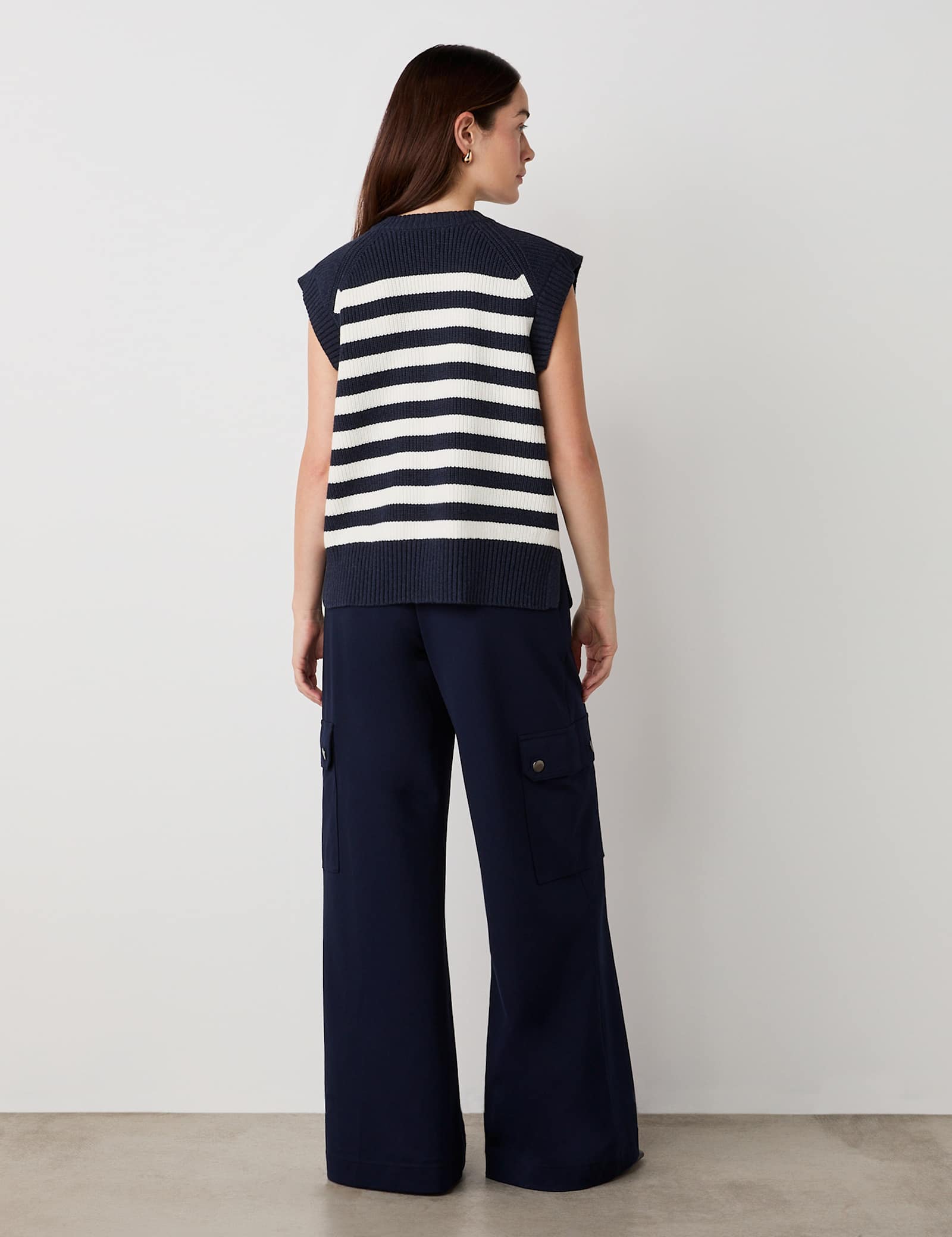 Cotton Rich Striped Split Hem Knitted Vest - image 4