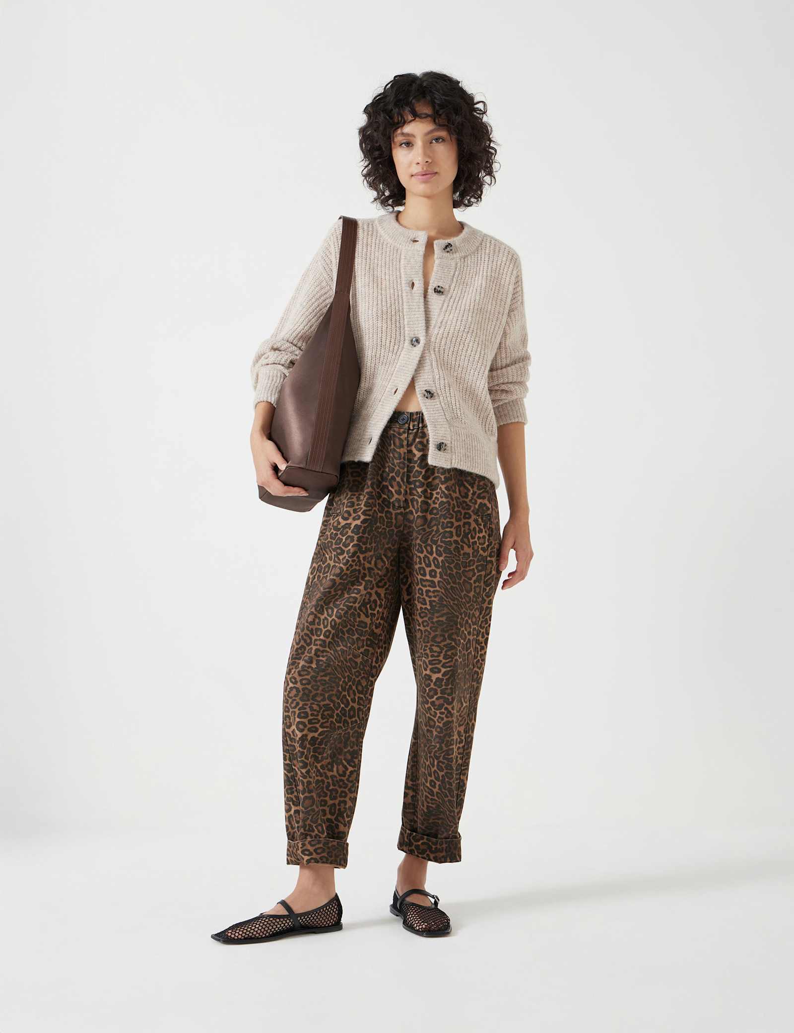 Pure Cotton Leopard Print Barrel Leg Trousers - image 2