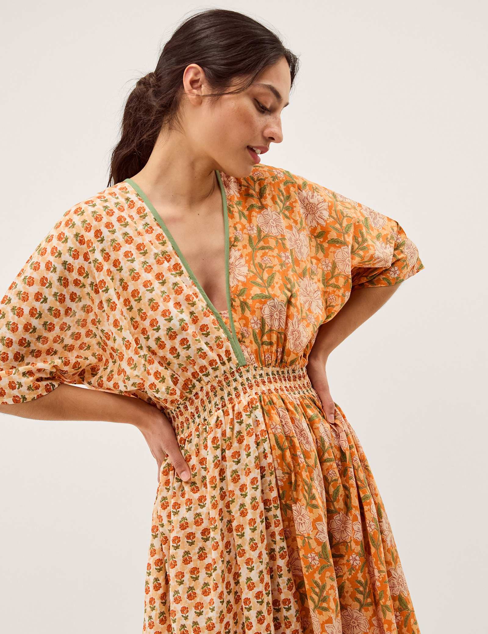 Pure Cotton Floral V-Neck Maxi Waisted Dress - image 3