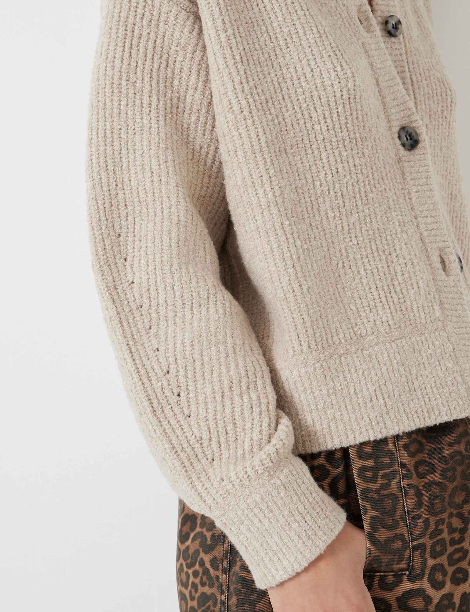 Ribbed Button Front Cardigan with Wool - image 5