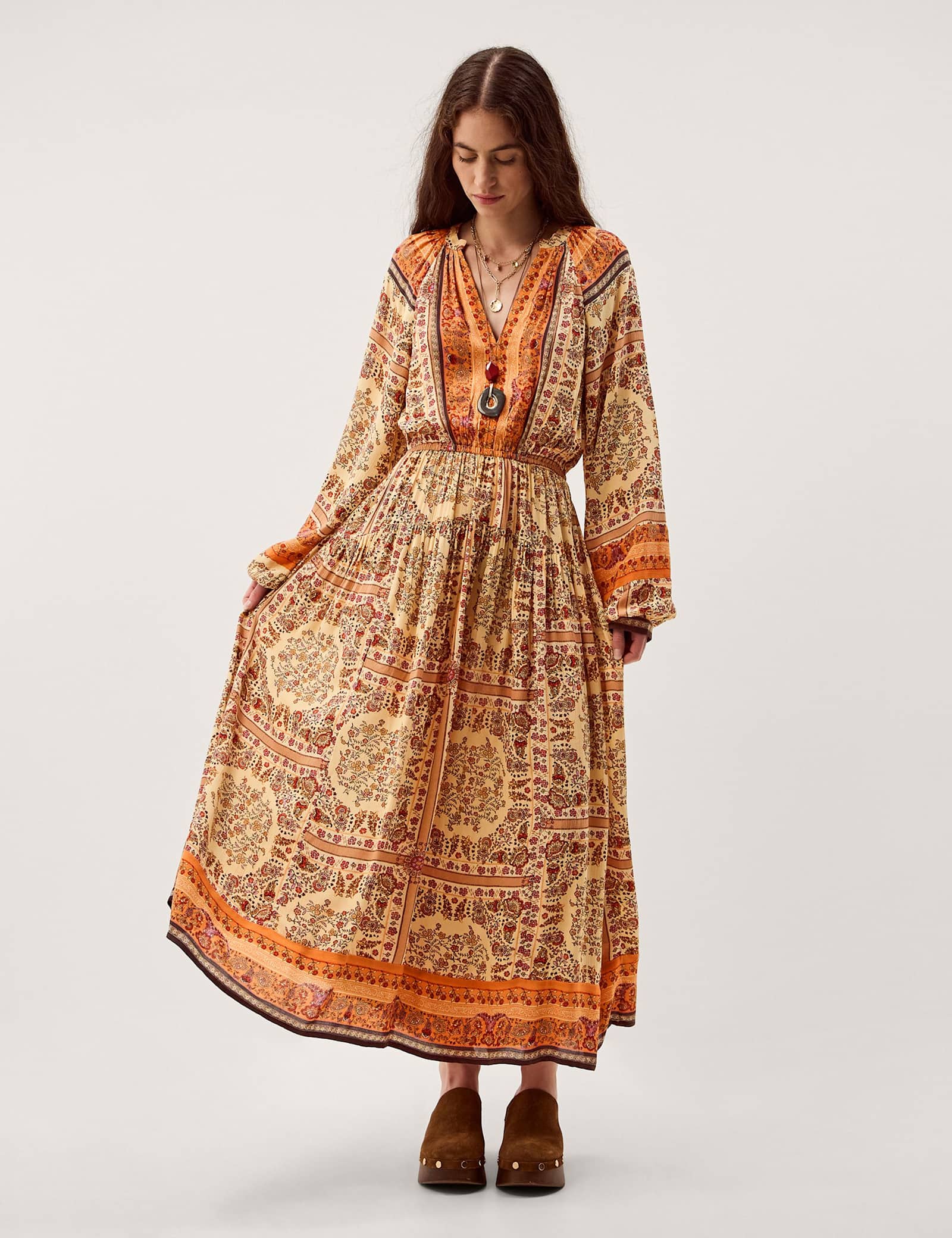 Printed V-Neck Midaxi Waisted Dress - image 2