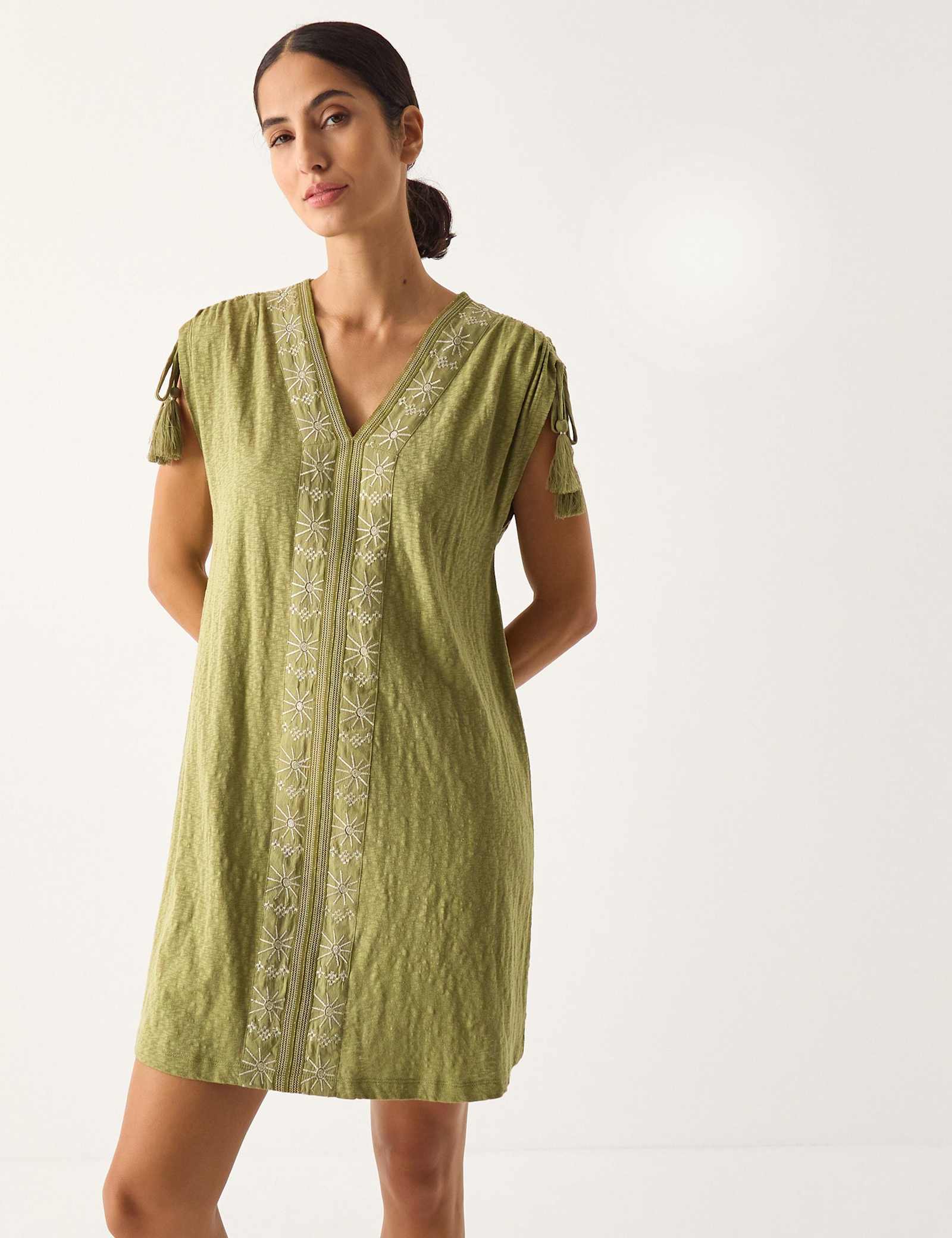Pure Cotton Embroidered V-Neck Mini Kaftan - image 5
