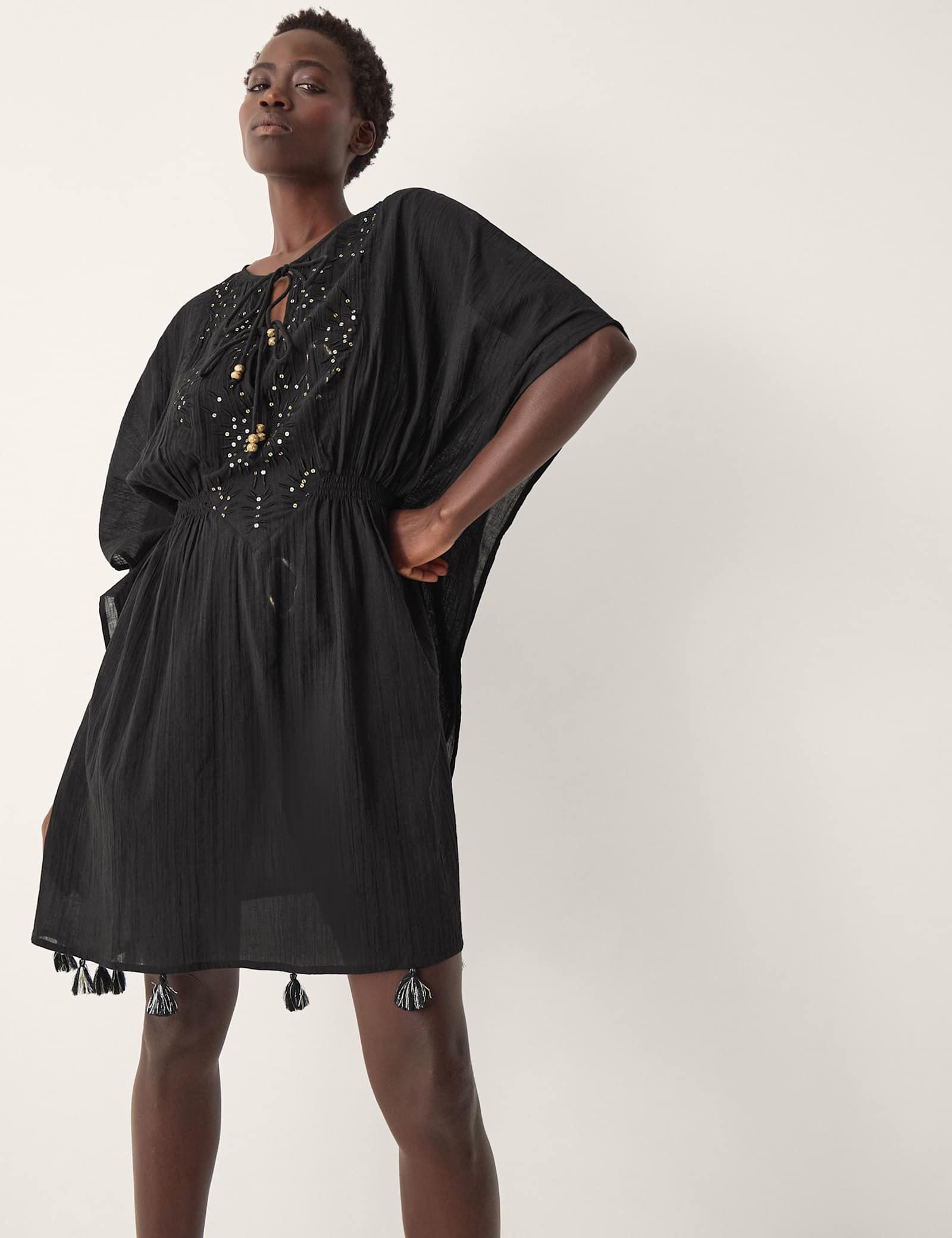 Pure Cotton Embellished V-Neck Mini Kaftan - image 2