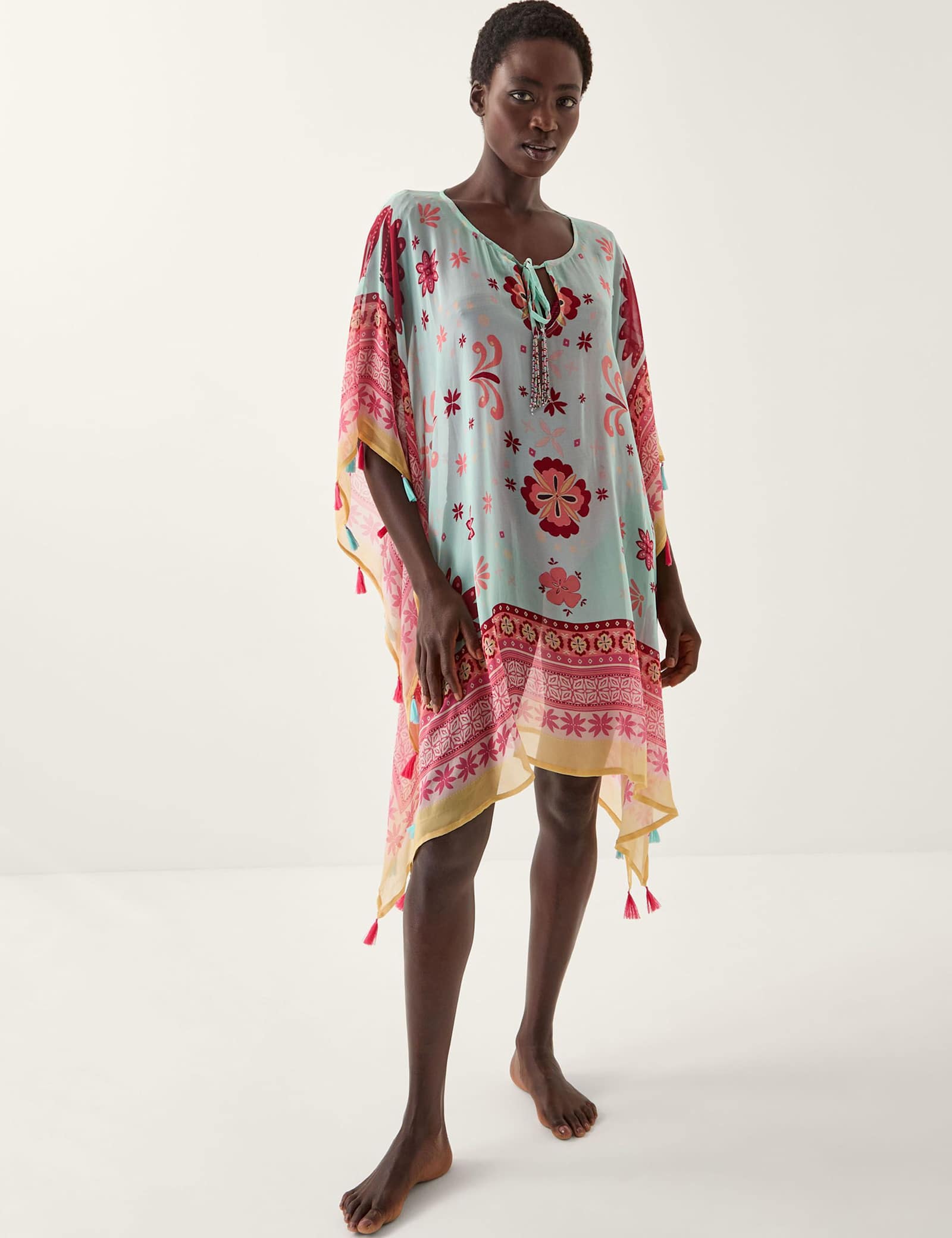Floral Tie Neck Beach Cover Up Kaftan - image 2