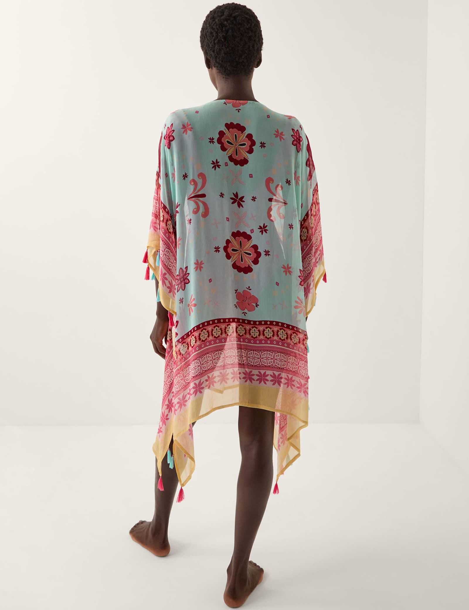 Floral Tie Neck Beach Cover Up Kaftan - image 5