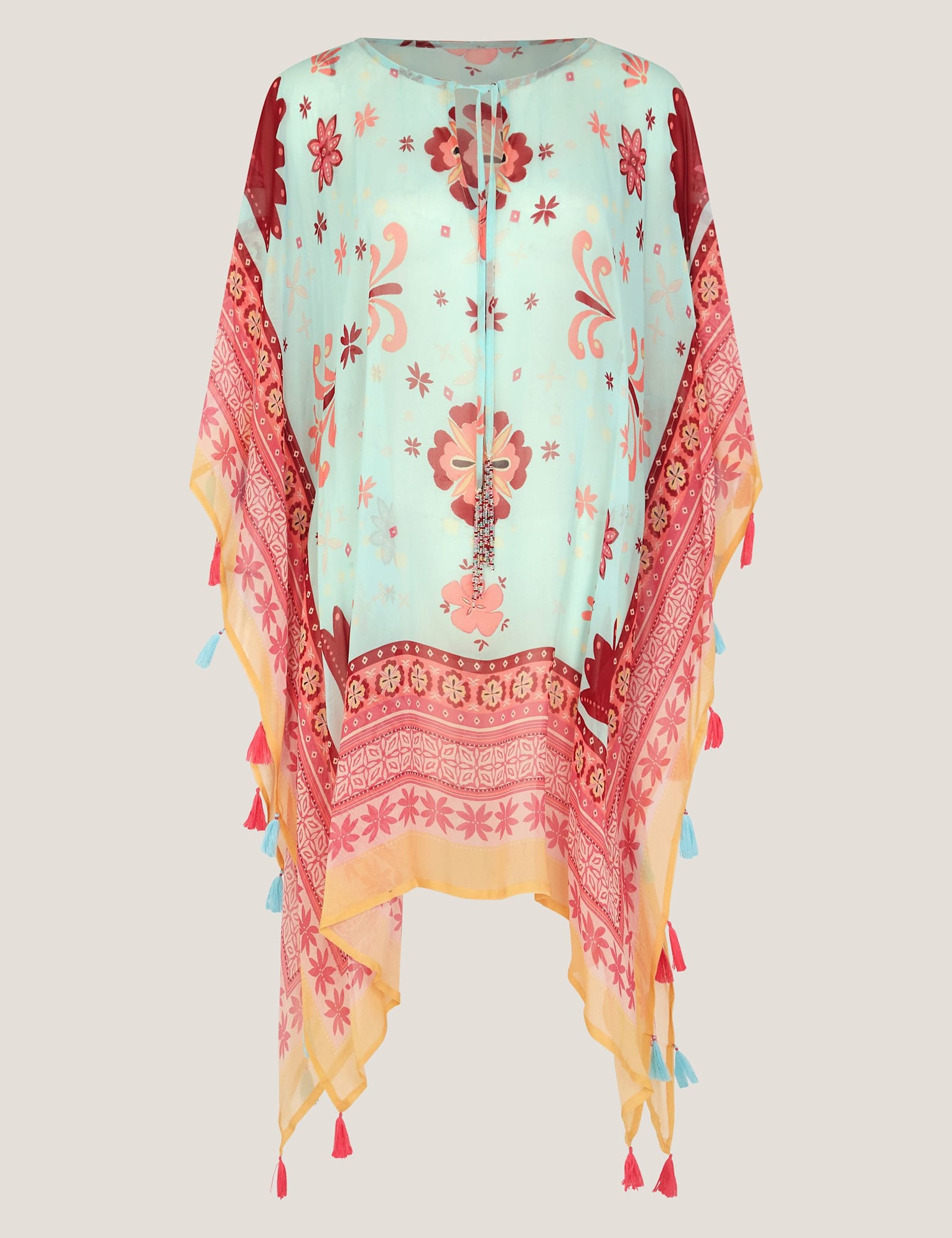 Floral Tie Neck Beach Cover Up Kaftan - image 1