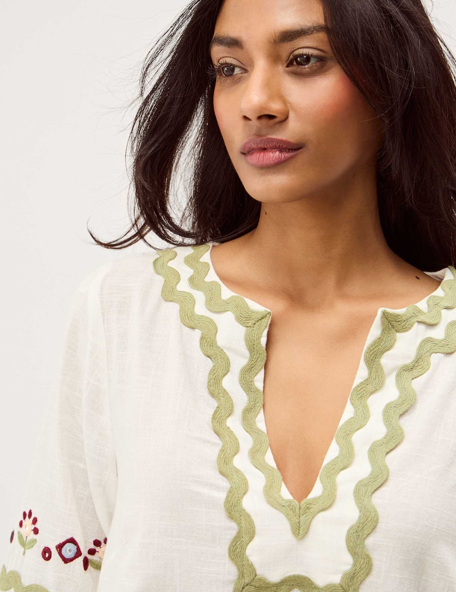 Pure Cotton Embroidered V-Neck Relaxed Tunic - image 5