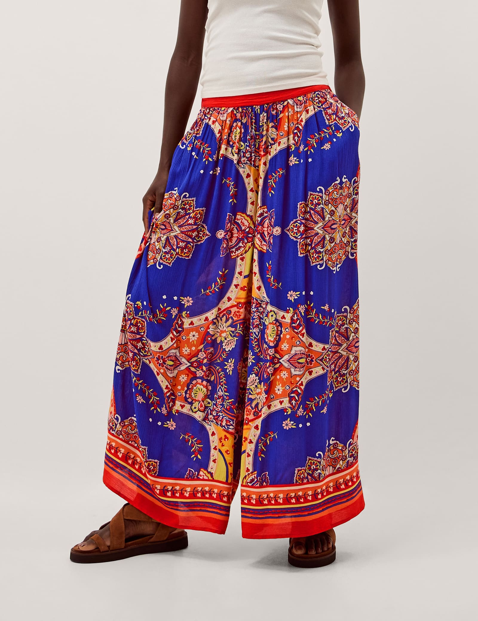 Printed Pull On Wide Leg Trousers - image 2