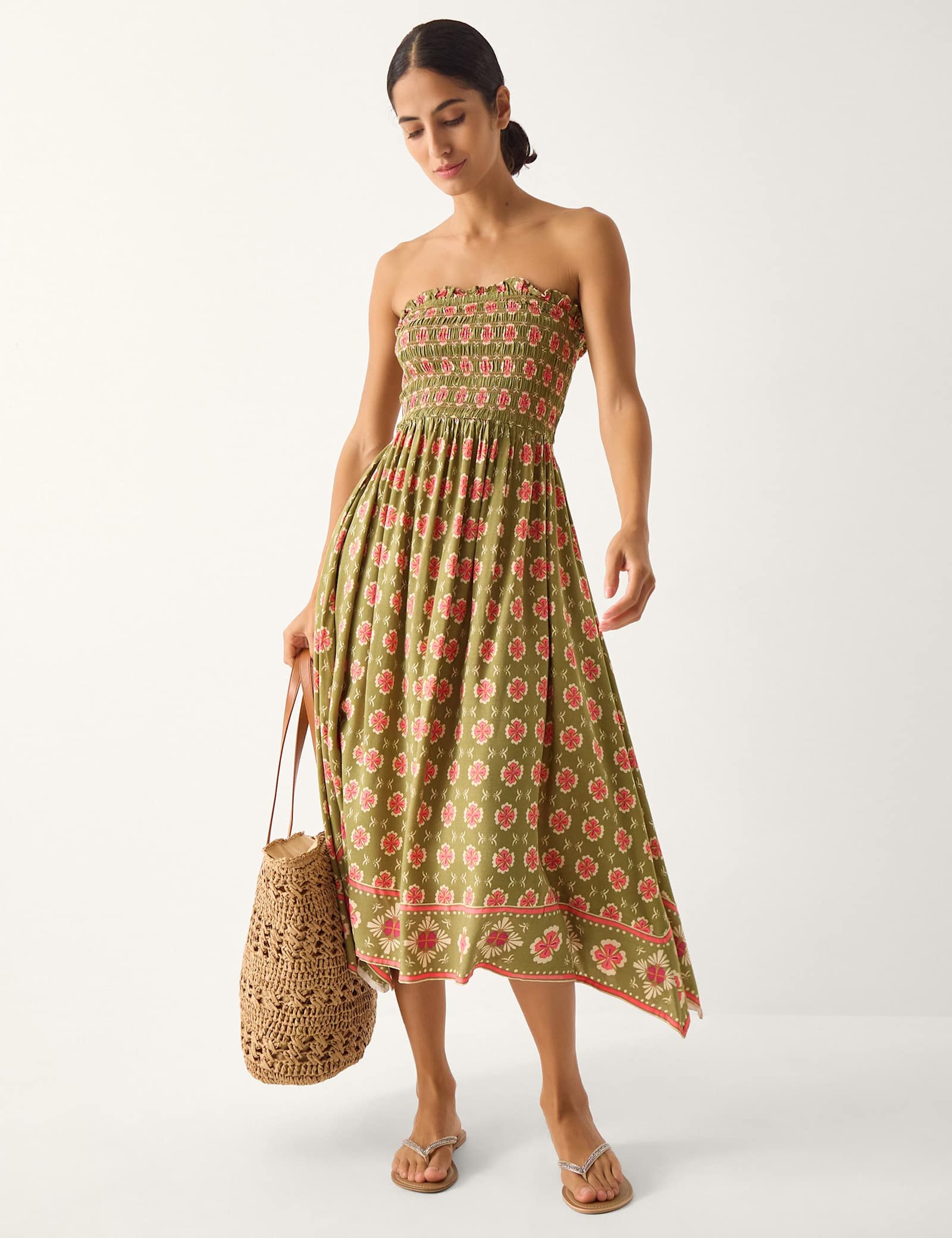 Floral Shirred Bandeau Midi Dress - image 1