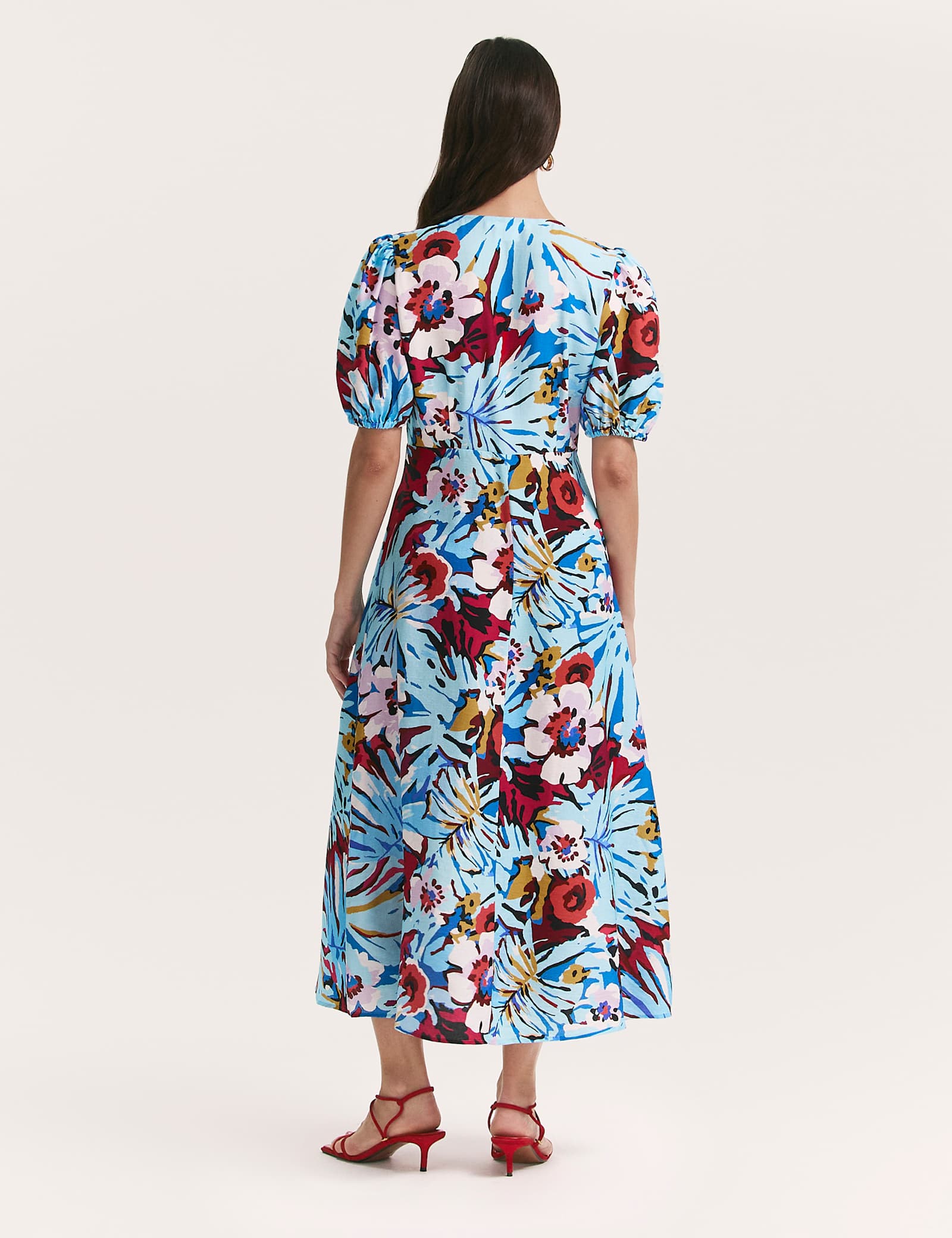 Floral V-Neck Button Through Midi Tea Dress - image 4