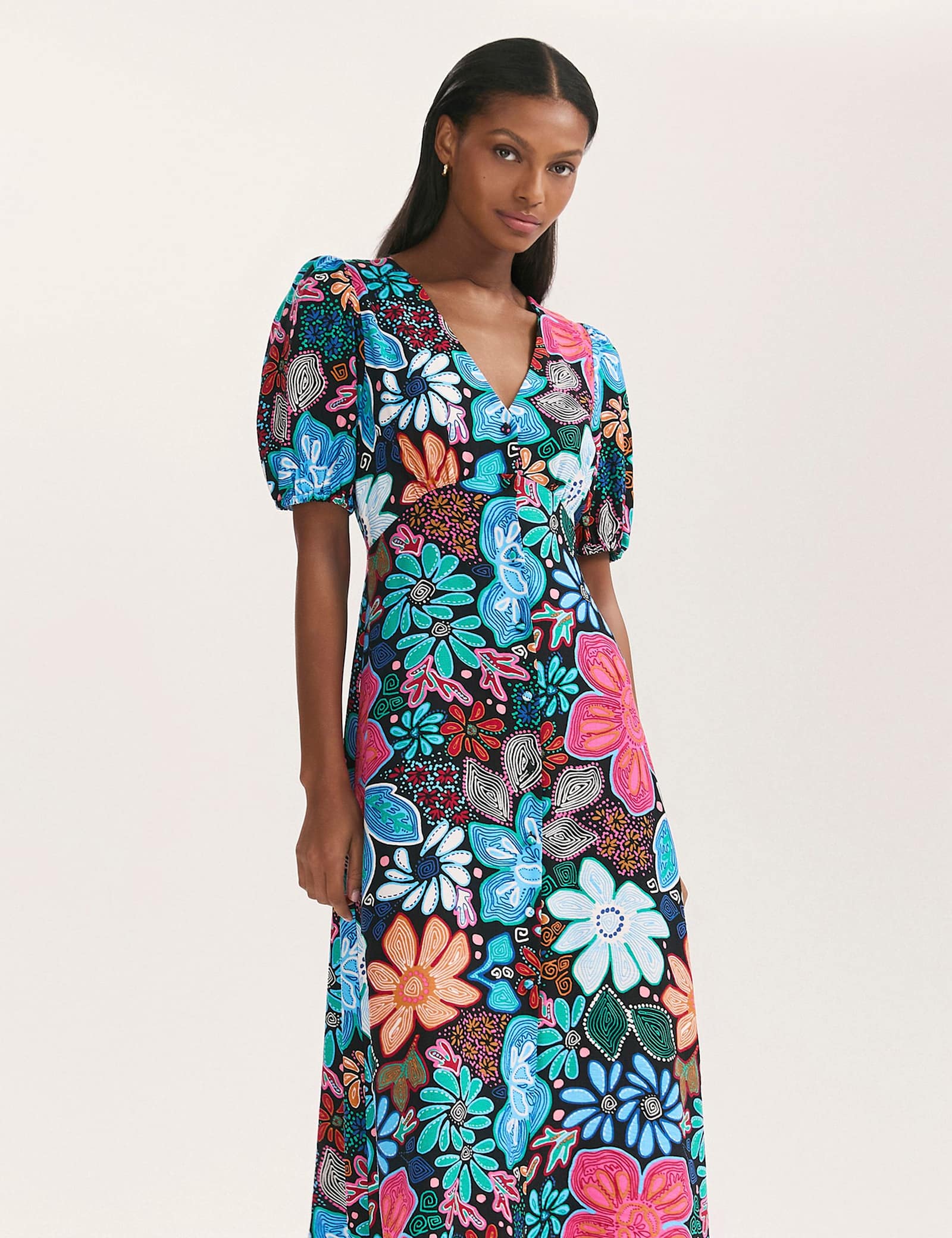 Floral V-Neck Midi Tea Dress - image 4