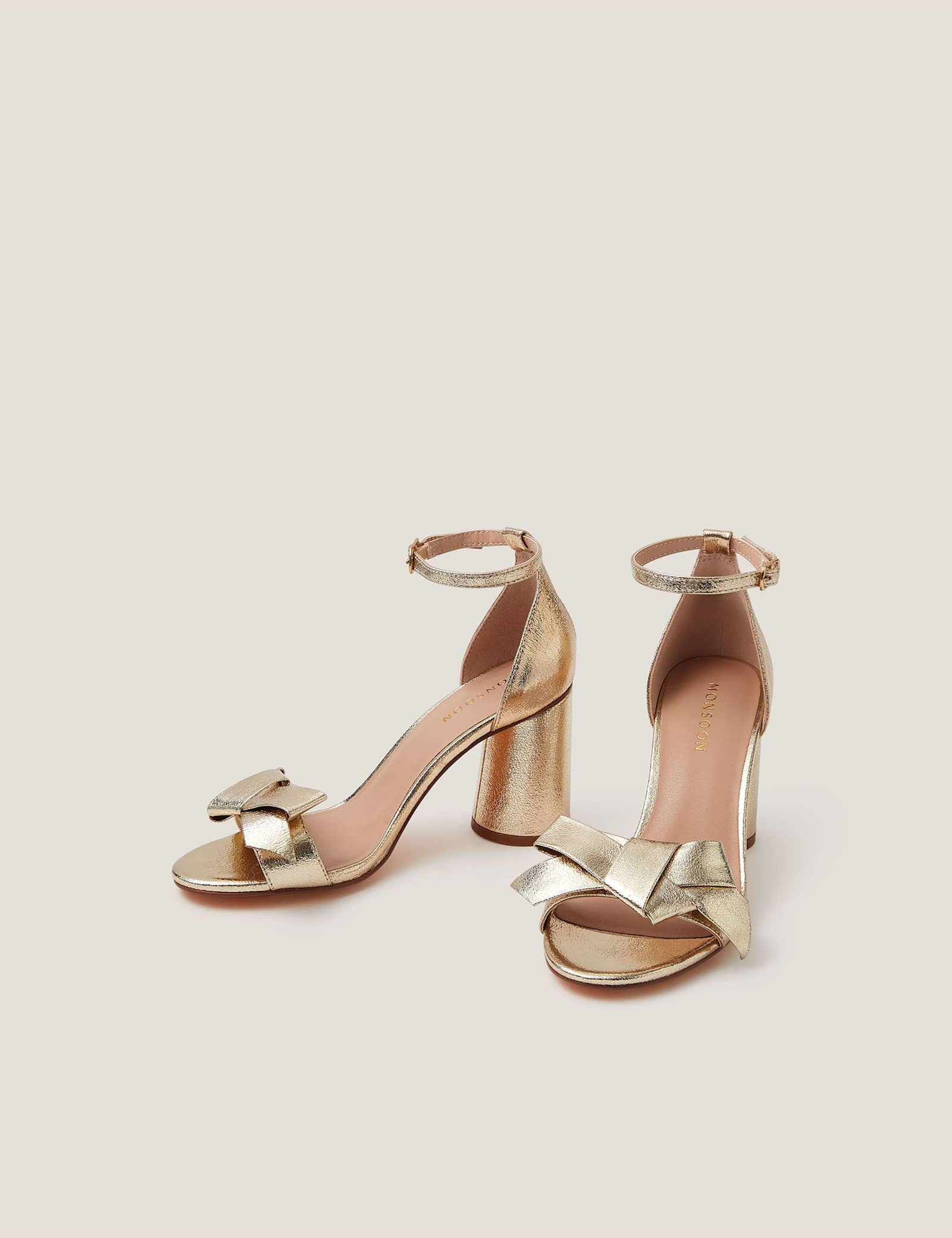 Metallic Bow Block Heel Sandals - image 3