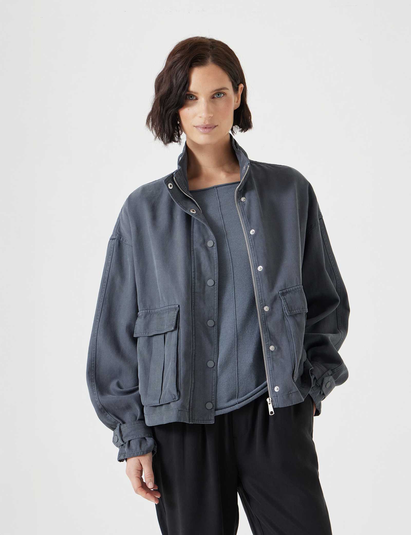 Cotton Blend Relaxed Utility Jacket - image 2