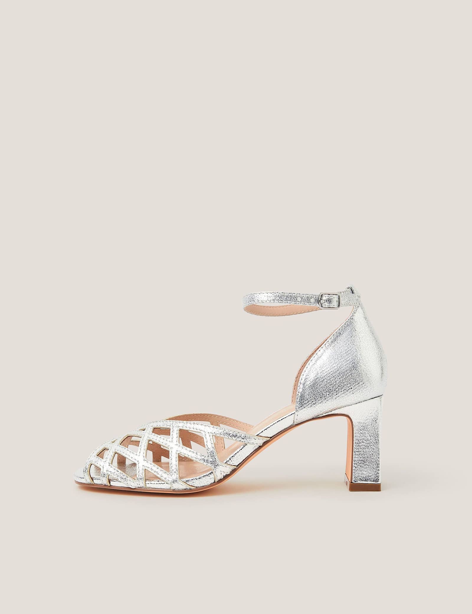 Metallic Caged Toe Block Heel Sandals - image 3