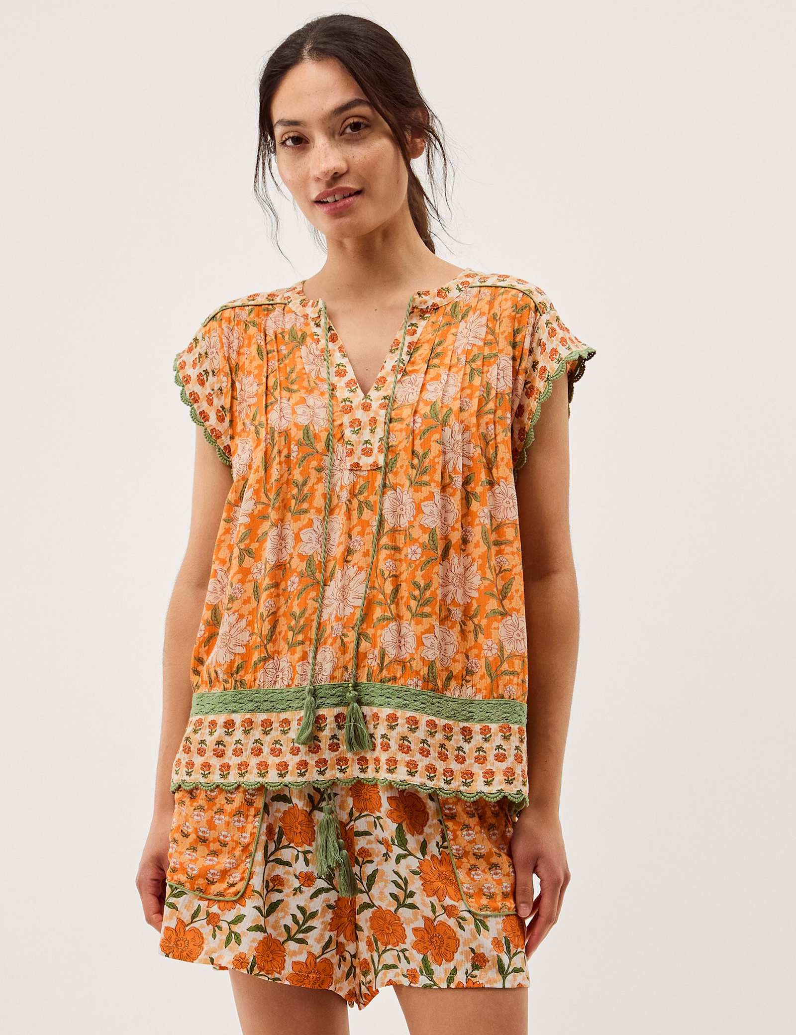 Floral V-Neck Tassel Top - image 2