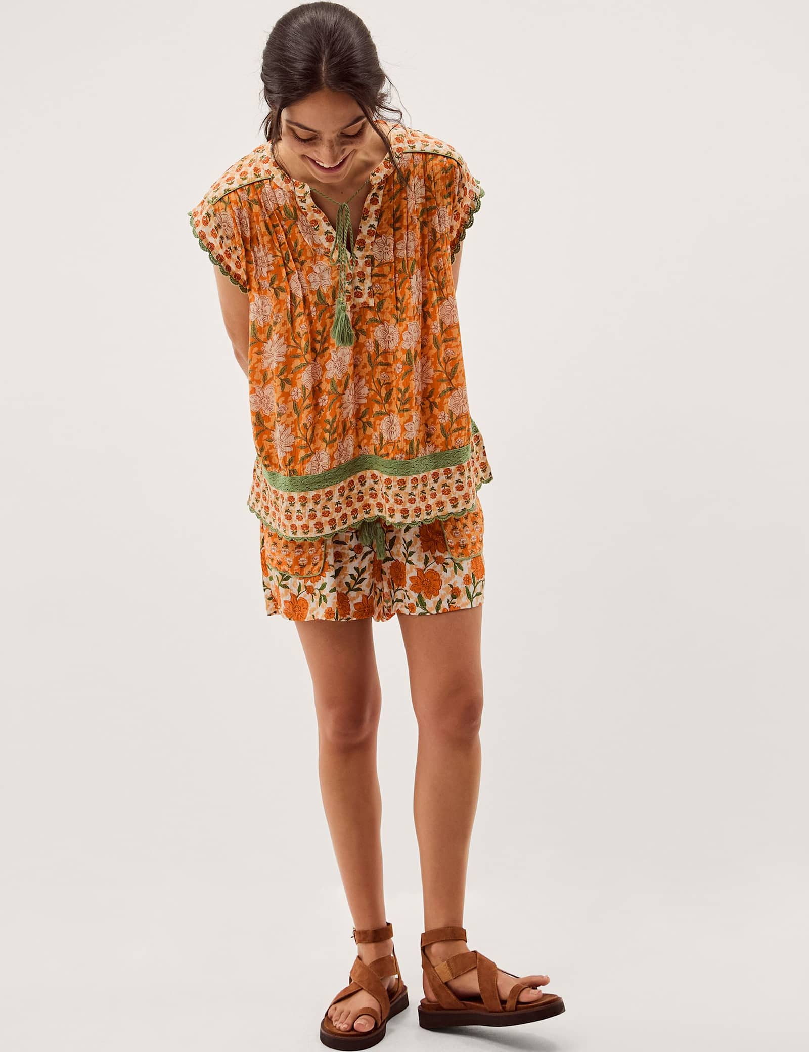 Floral V-Neck Tassel Top - image 5
