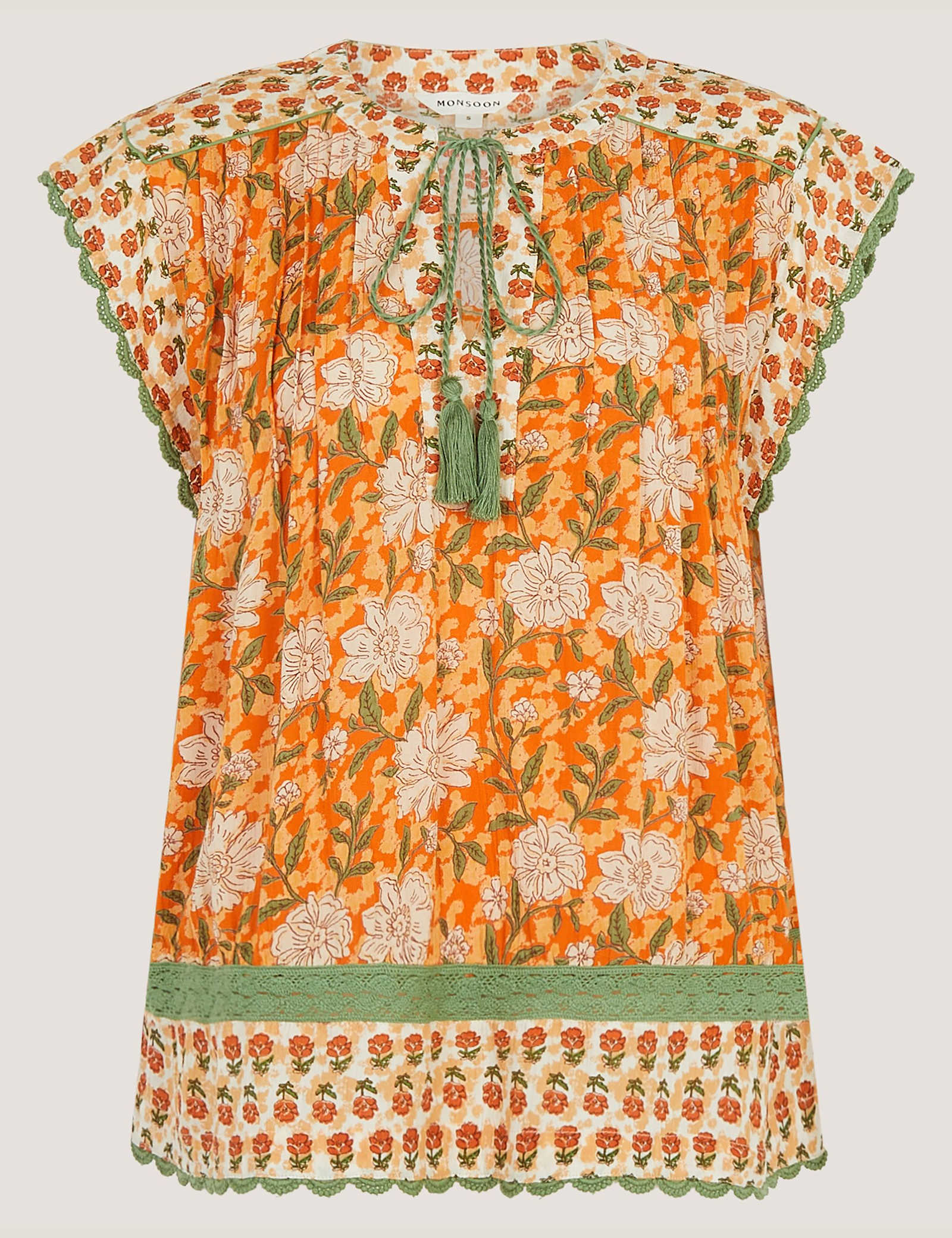 Floral V-Neck Tassel Top - image 1