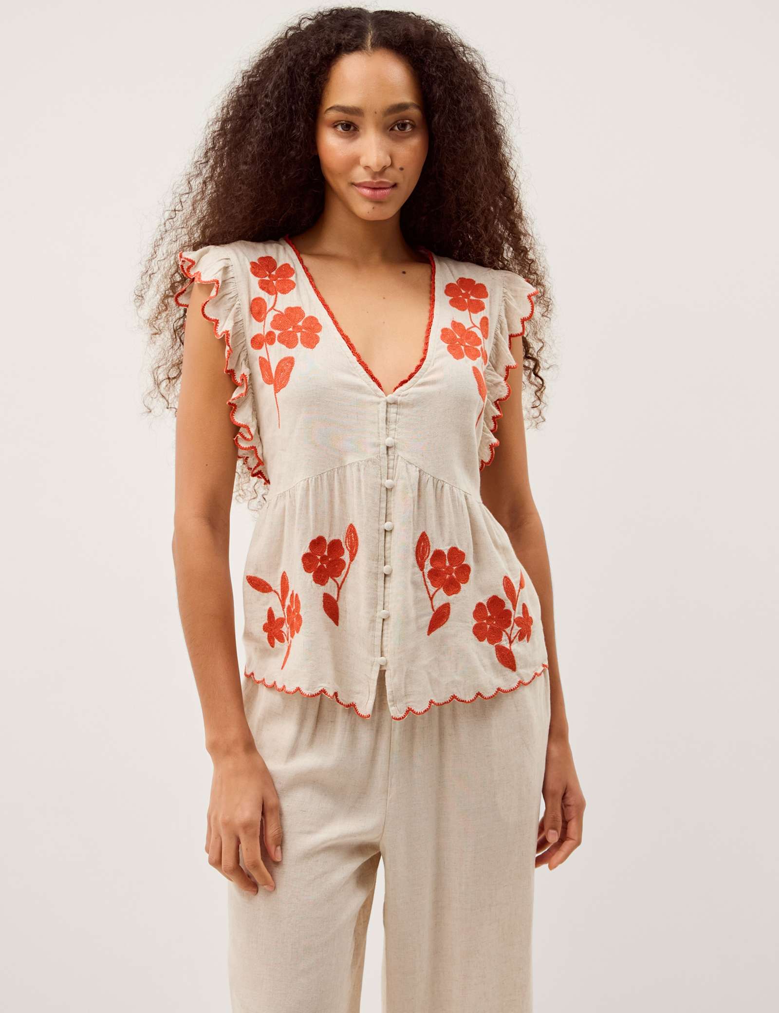 Embroidered V-Neck Blouse - image 2