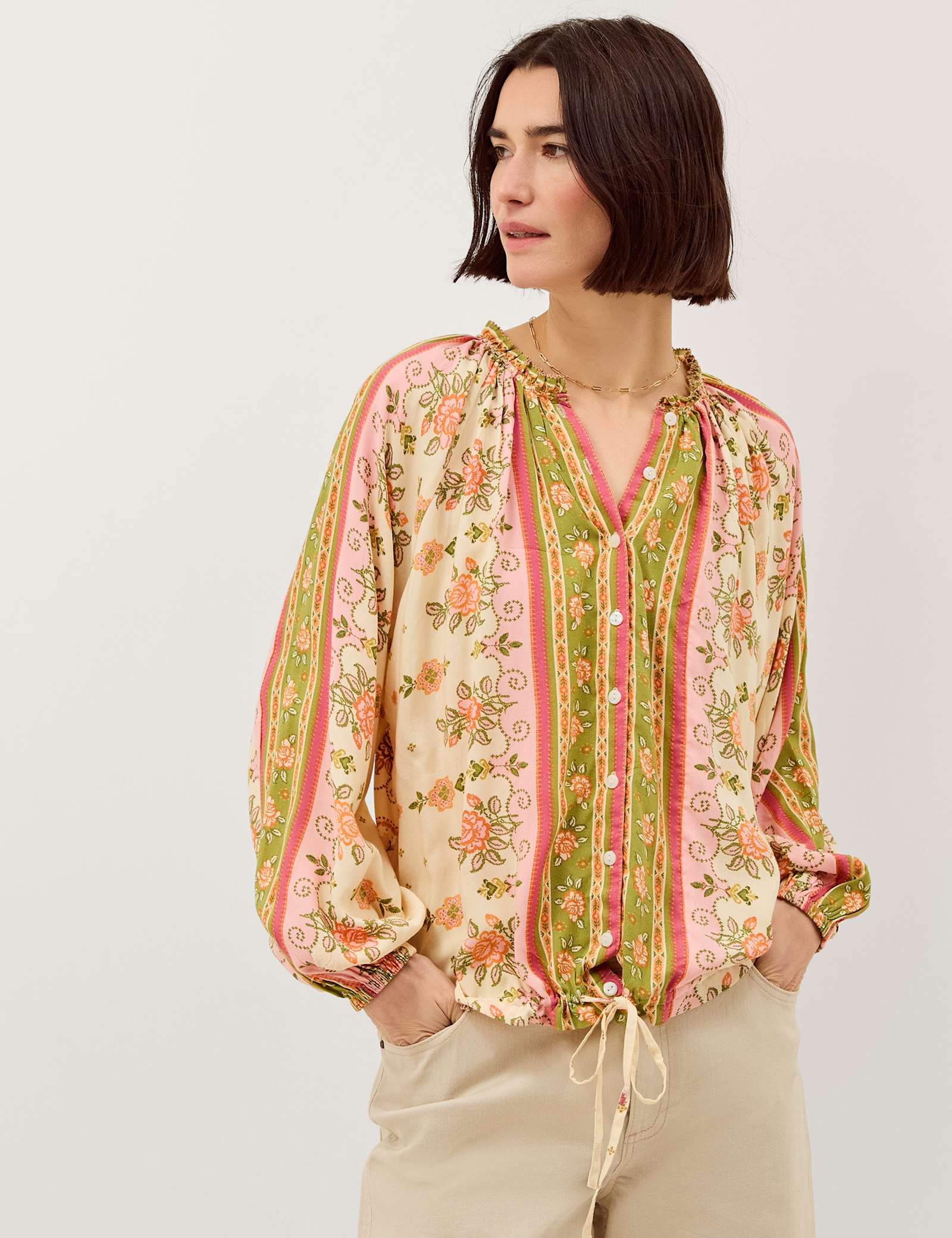 Floral Notch Neck Blouson Sleeve Blouse - image 1