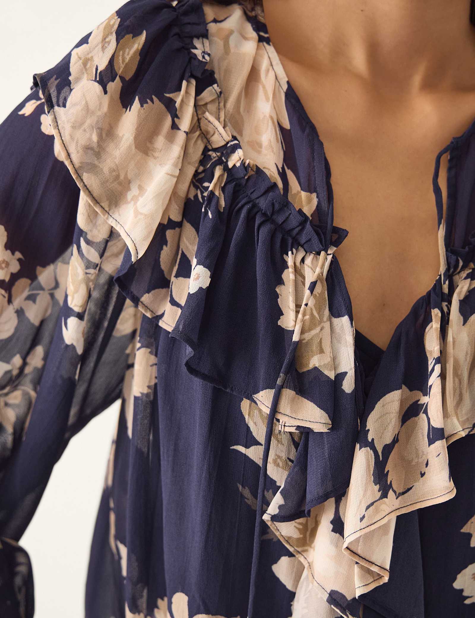 Floral Tie Neck Ruffle Blouse - image 3