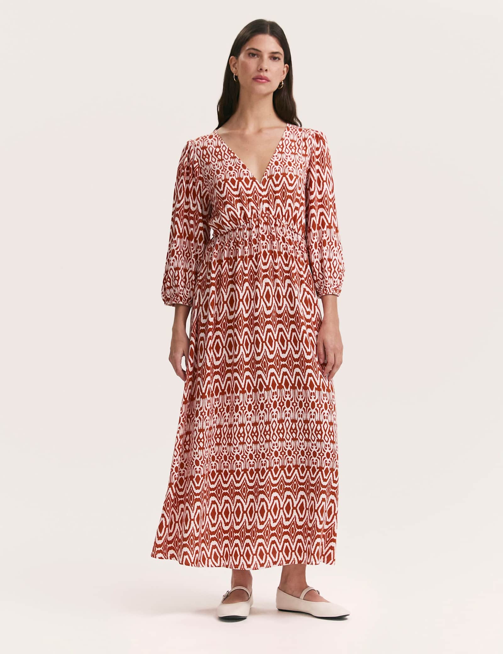 Printed V-Neck Midaxi Waisted Dress - image 2
