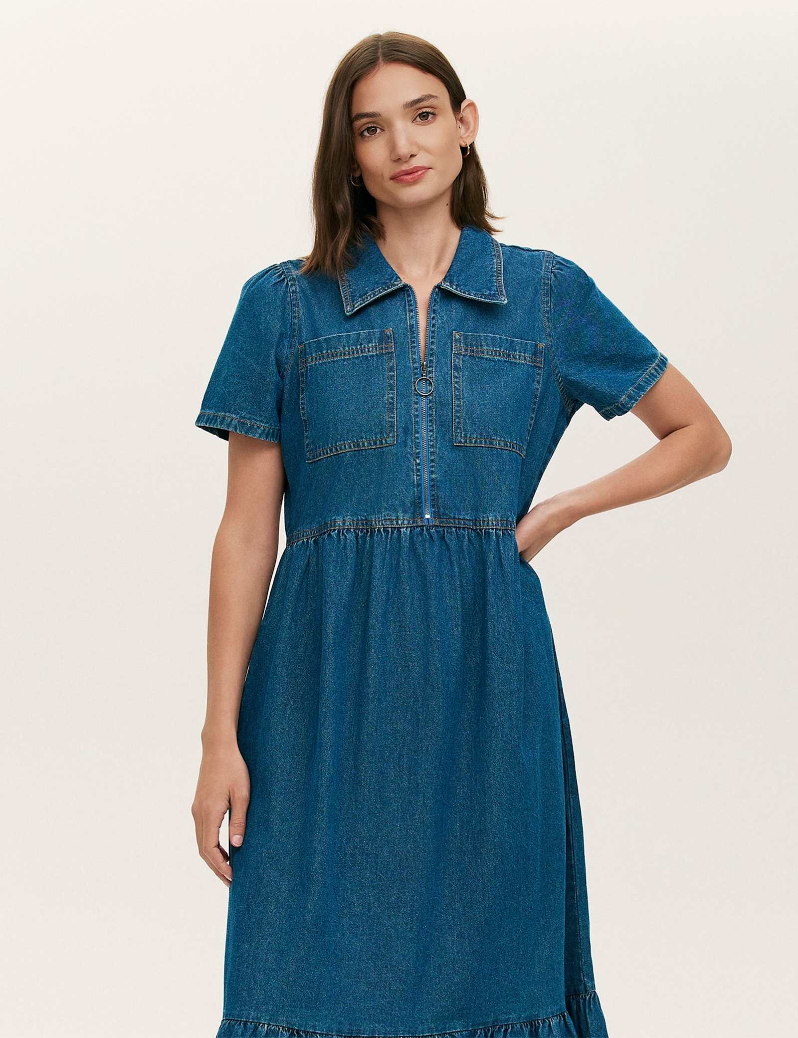 Pure Cotton Denim Midi Shirt Dress - image 5