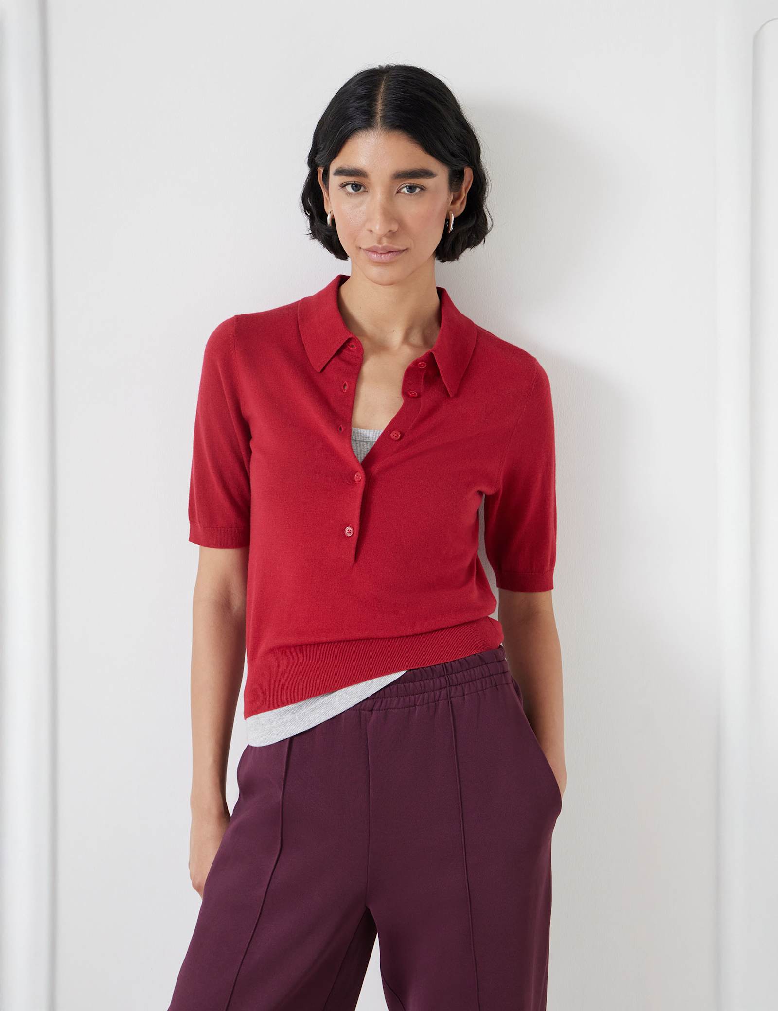Wool Blend Textured Polo Neck Knitted Top - image 2