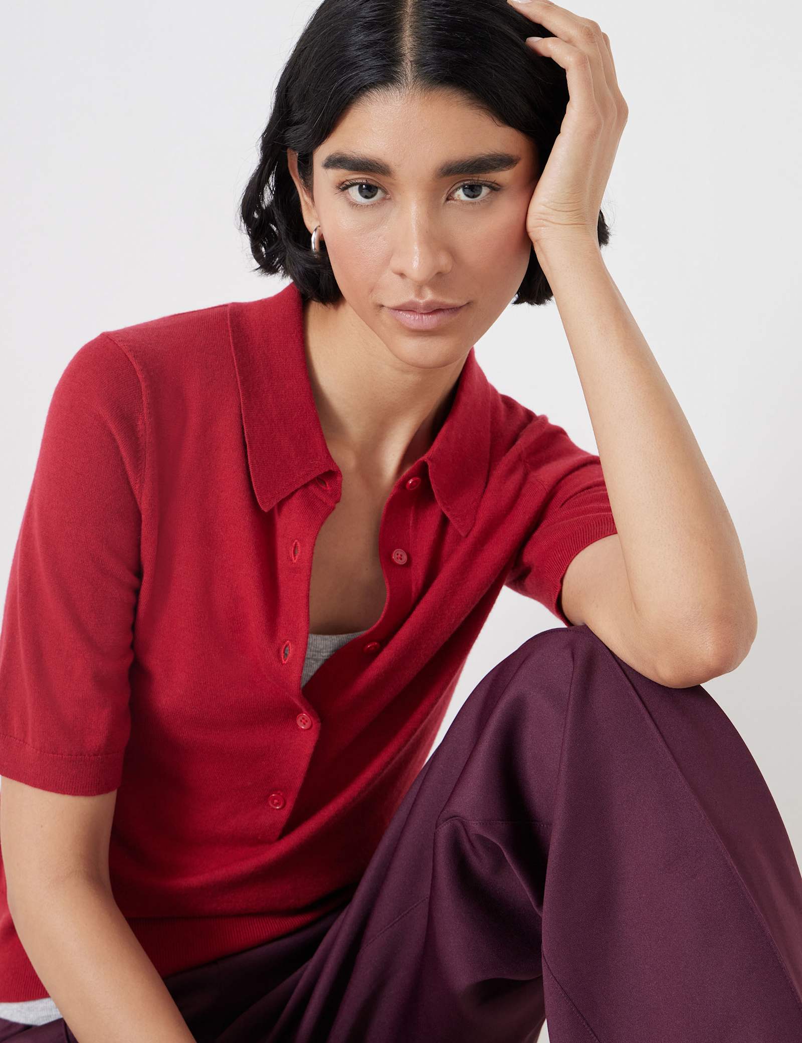Wool Blend Textured Polo Neck Knitted Top - image 5