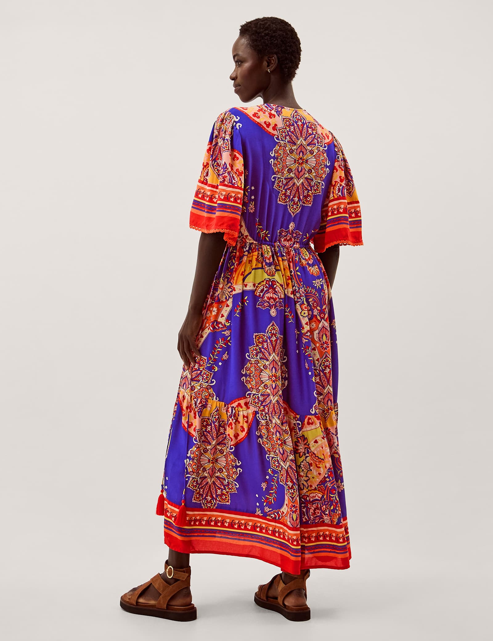 Printed V-Neck Maxi Waisted Dress - image 5