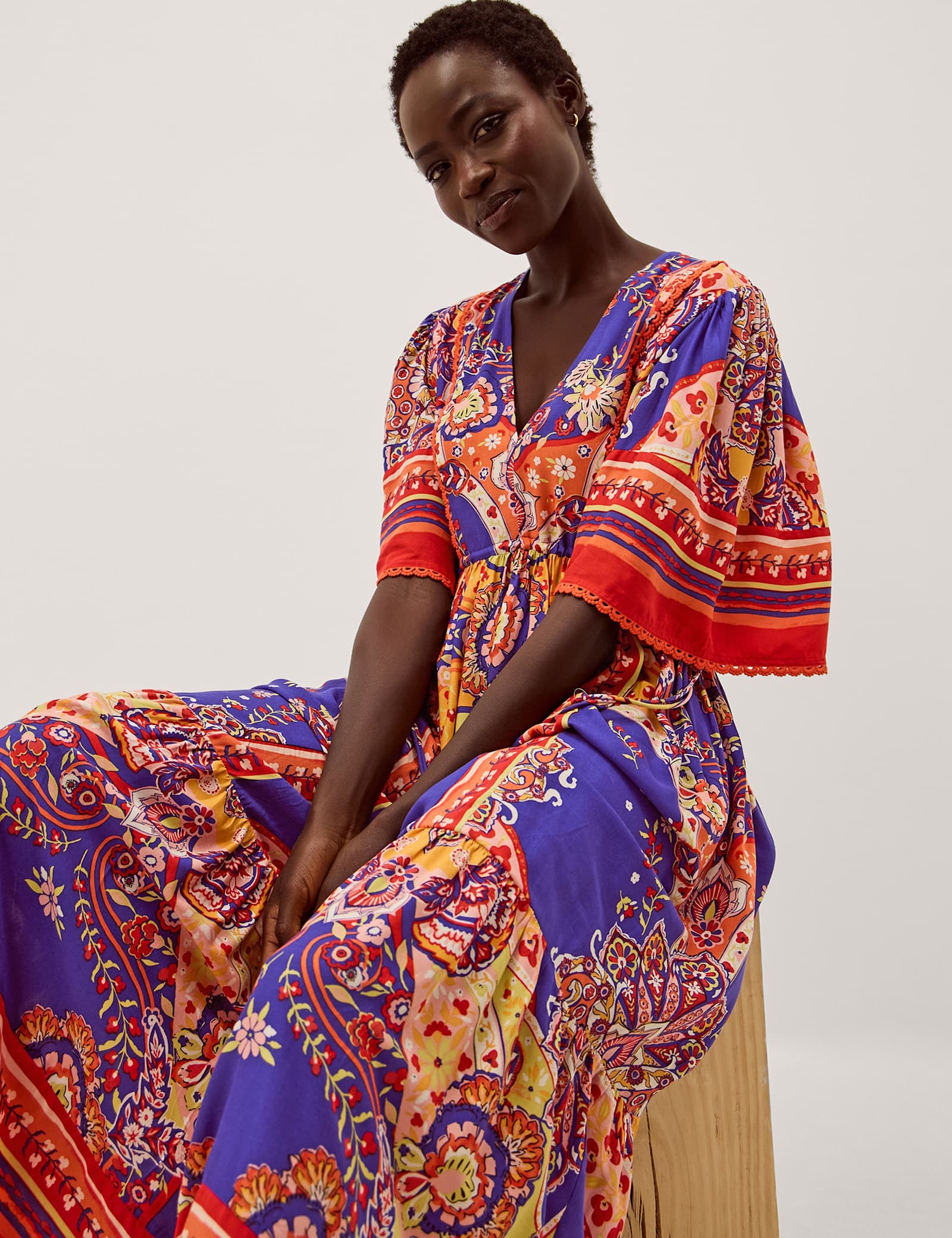 Printed V-Neck Maxi Waisted Dress - image 4
