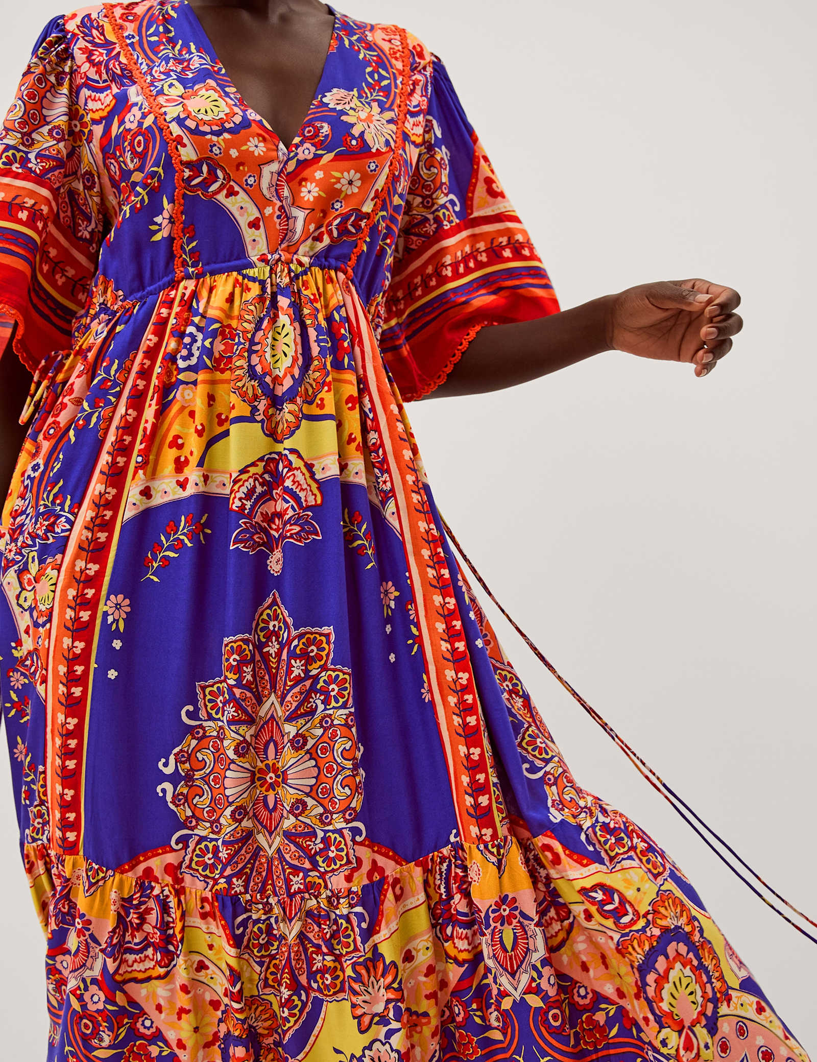 Printed V-Neck Maxi Waisted Dress - image 3
