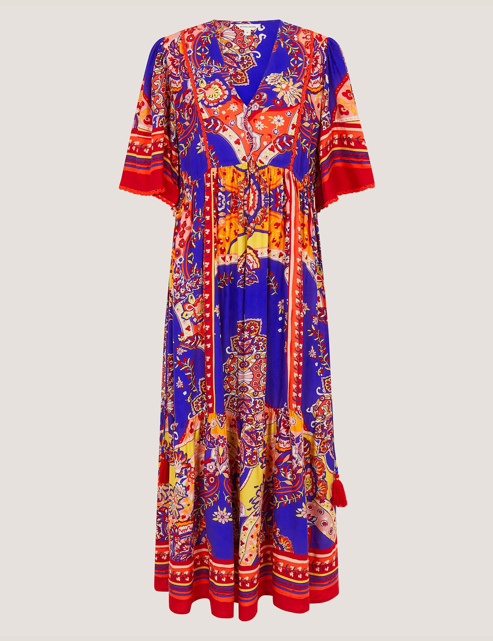 Printed V-Neck Maxi Waisted Dress - image 1