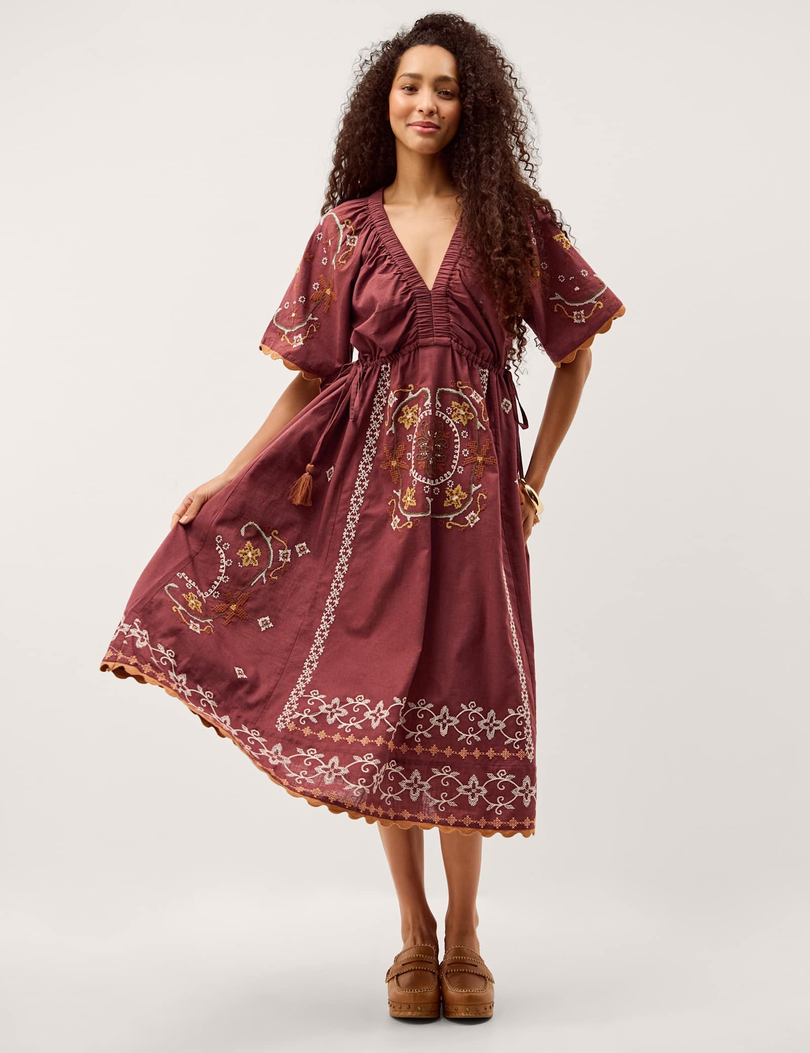 Pure Cotton Embroidered V-Neck Midaxi Dress - image 5