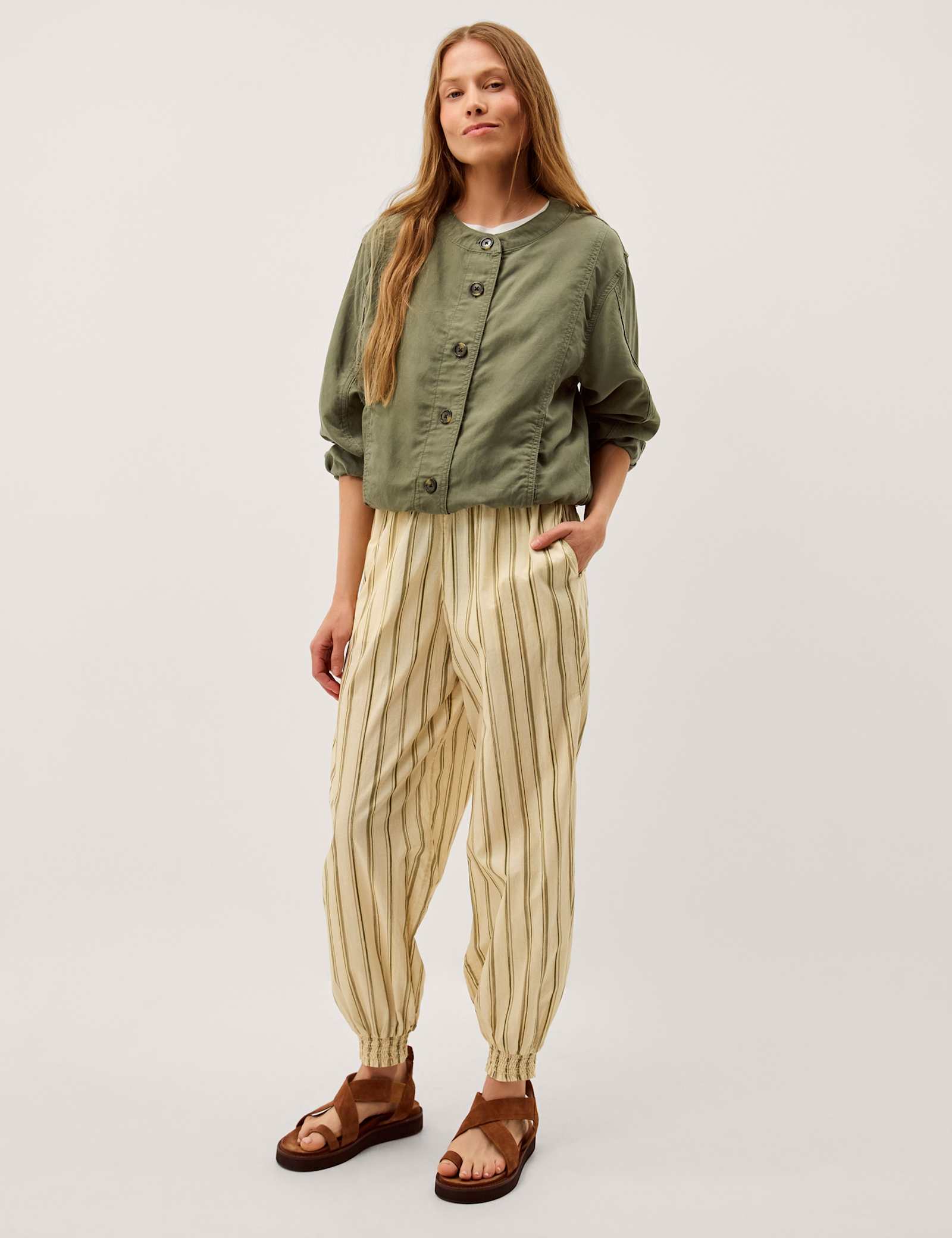 Collarless Bomber Jacket with Linen - image 5