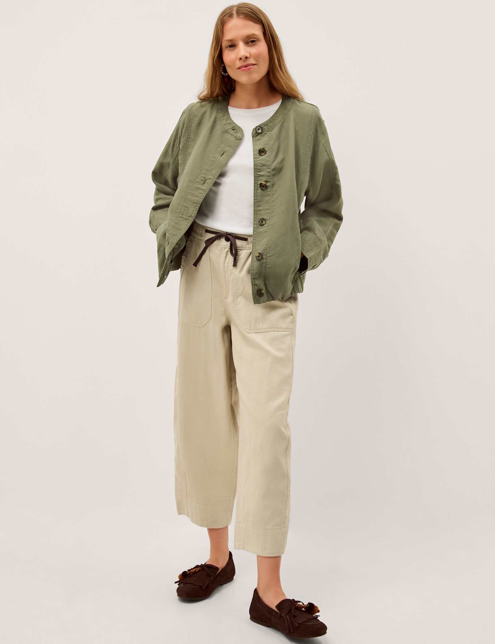Collarless Bomber Jacket with Linen - image 4