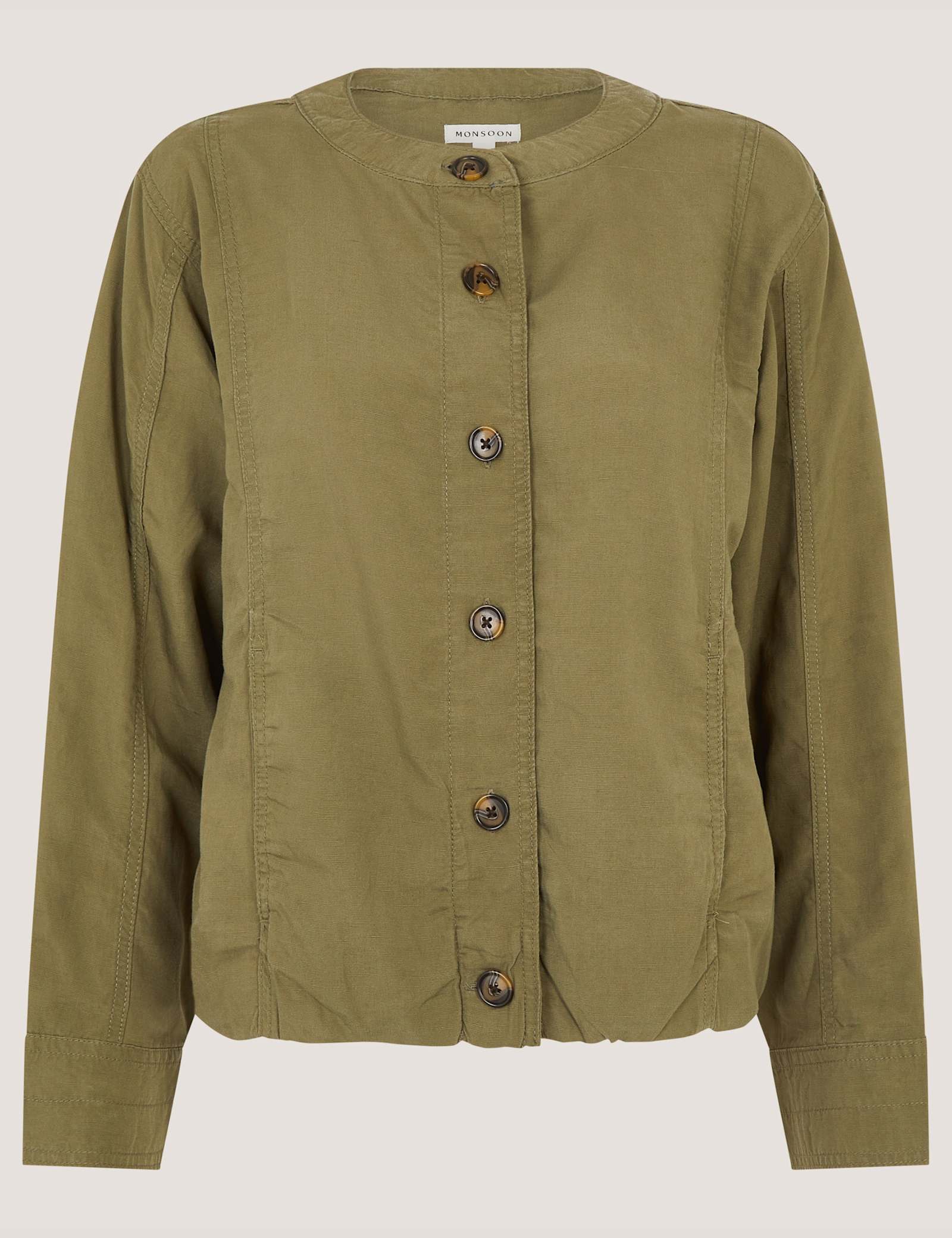 Collarless Bomber Jacket with Linen - image 1