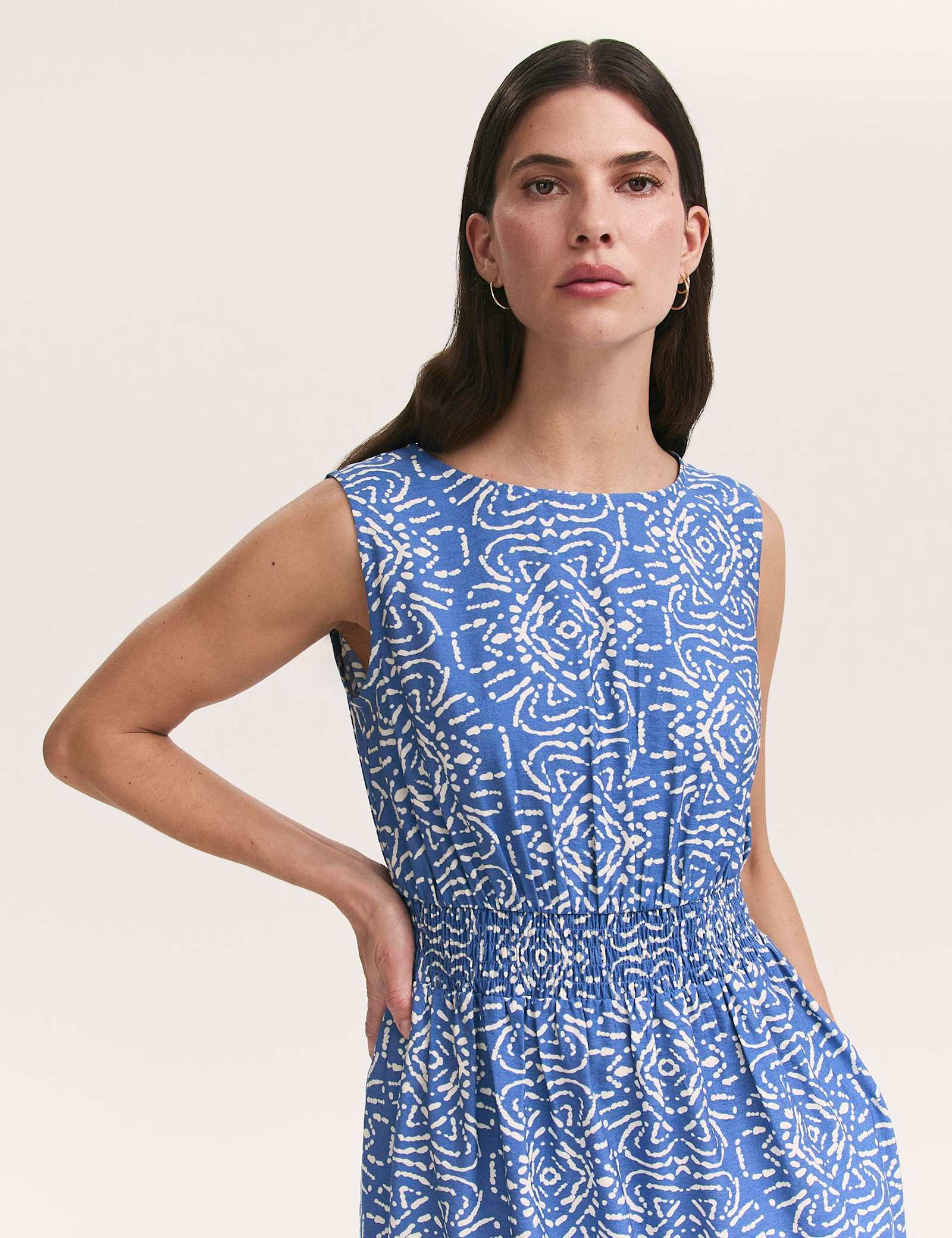 Printed Slash Neck Midi Waisted Dress - image 4