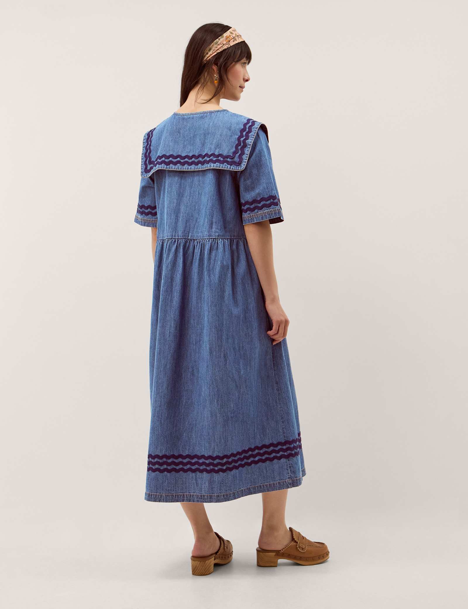 Denim Tie Neck Midi Smock Dress - image 5