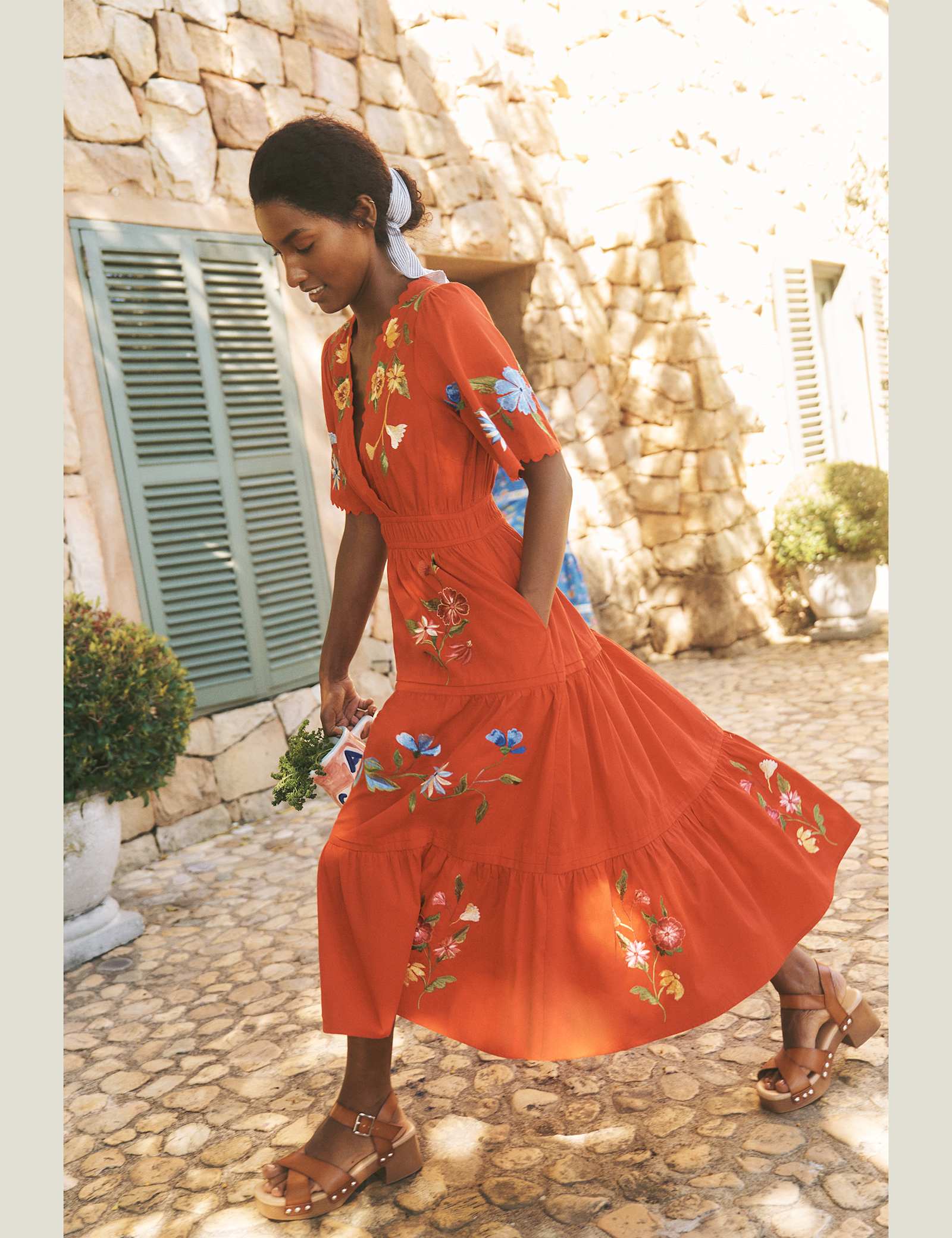 Pure Cotton Embroidered V-Neck Midi Dress - image 2