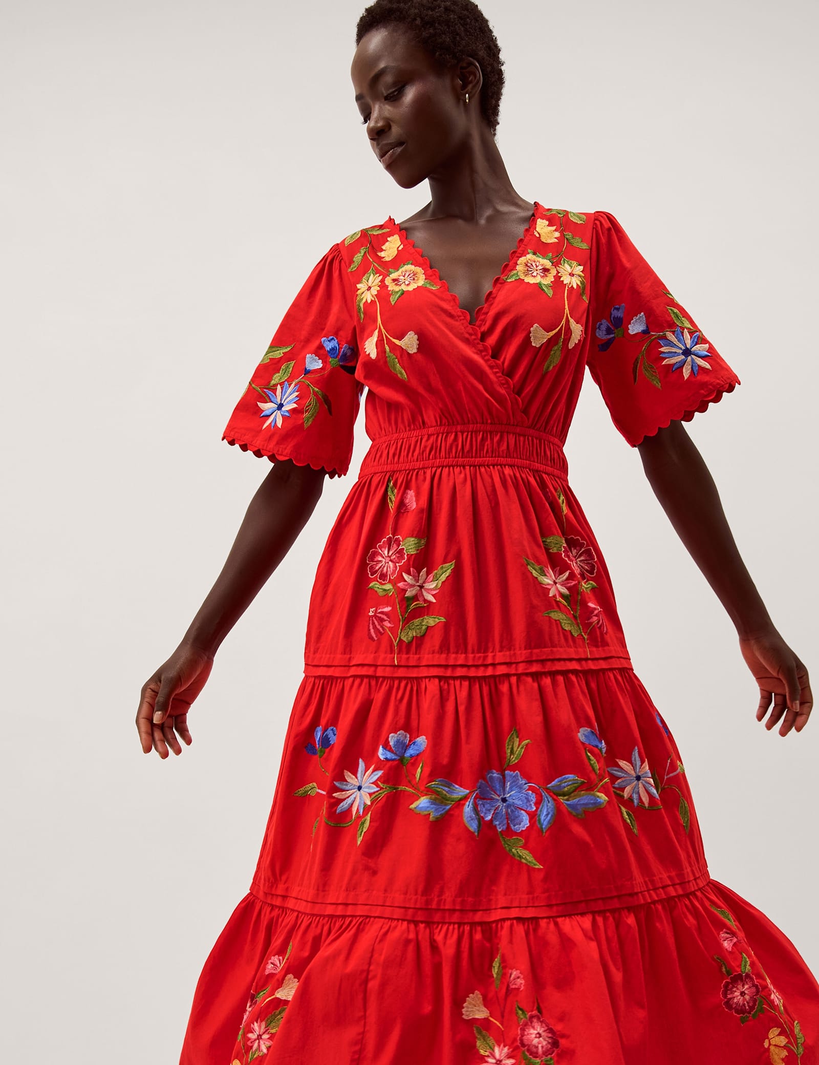 Pure Cotton Embroidered V-Neck Midi Dress - image 3