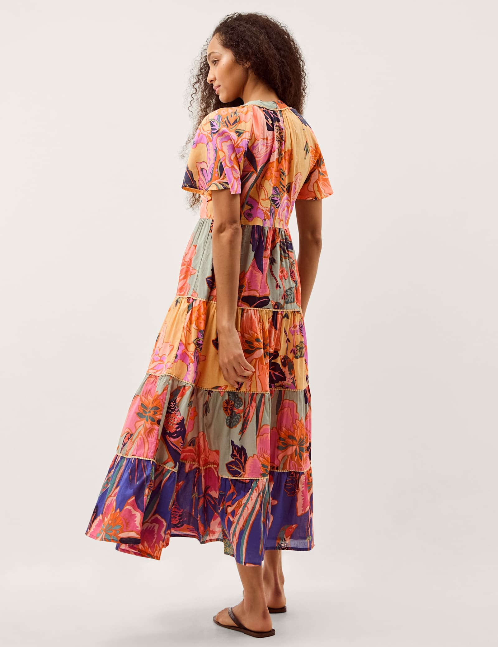 Pure Cotton Floral Tie Neck Midaxi Dress - image 5