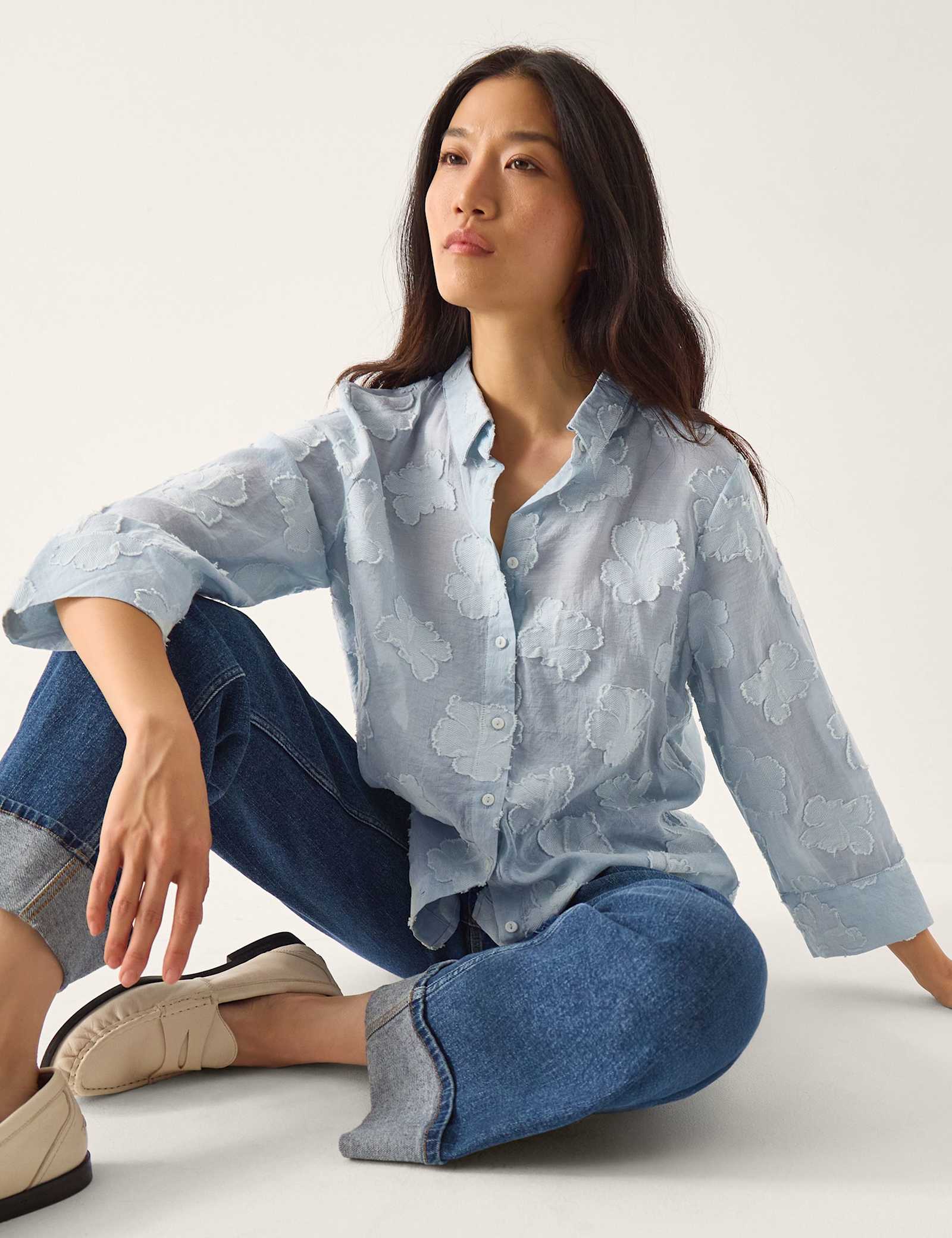 Cotton Blend Jacquard Collared Shirt - image 3