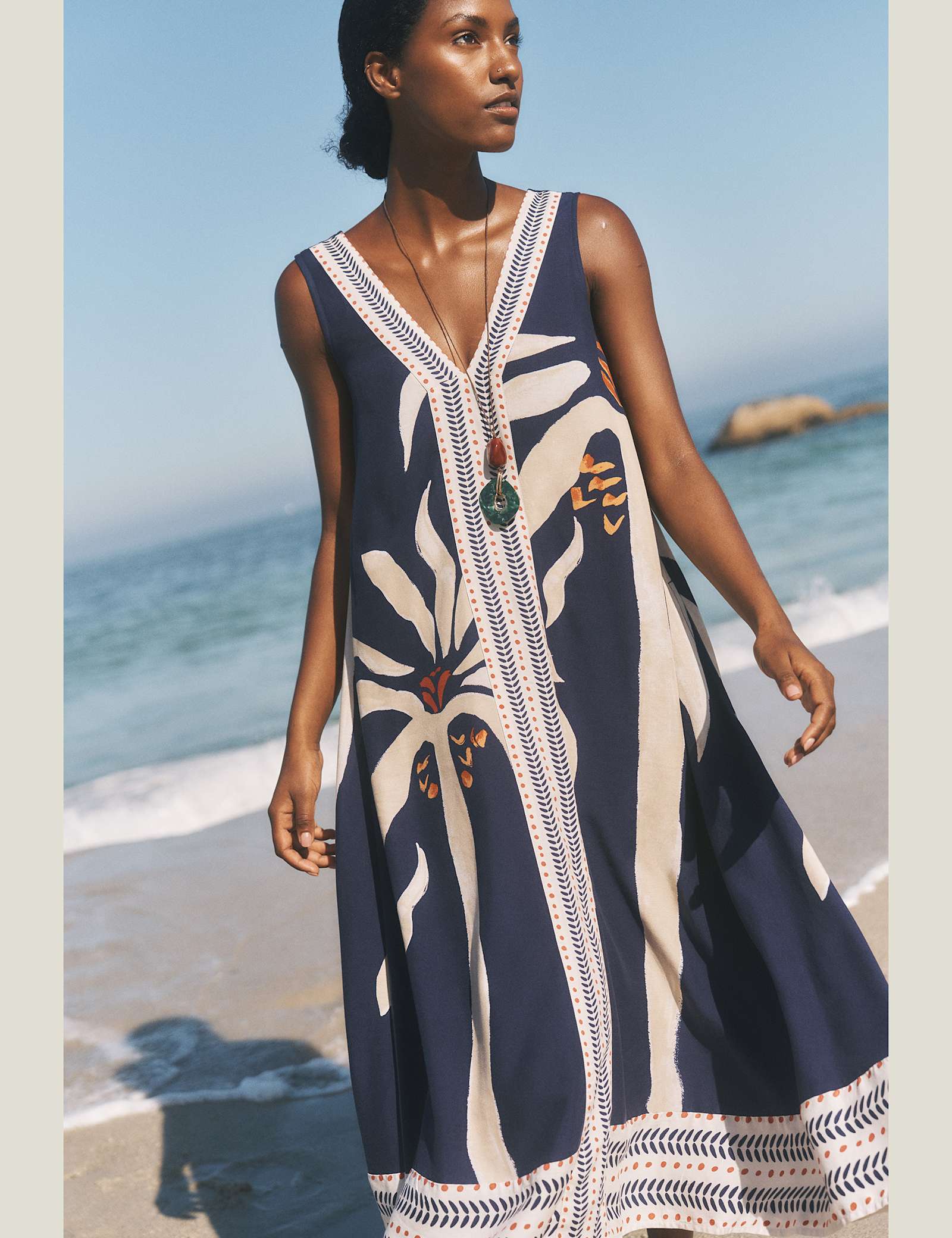 Printed V-Neck Midi Kaftan Dress - image 2