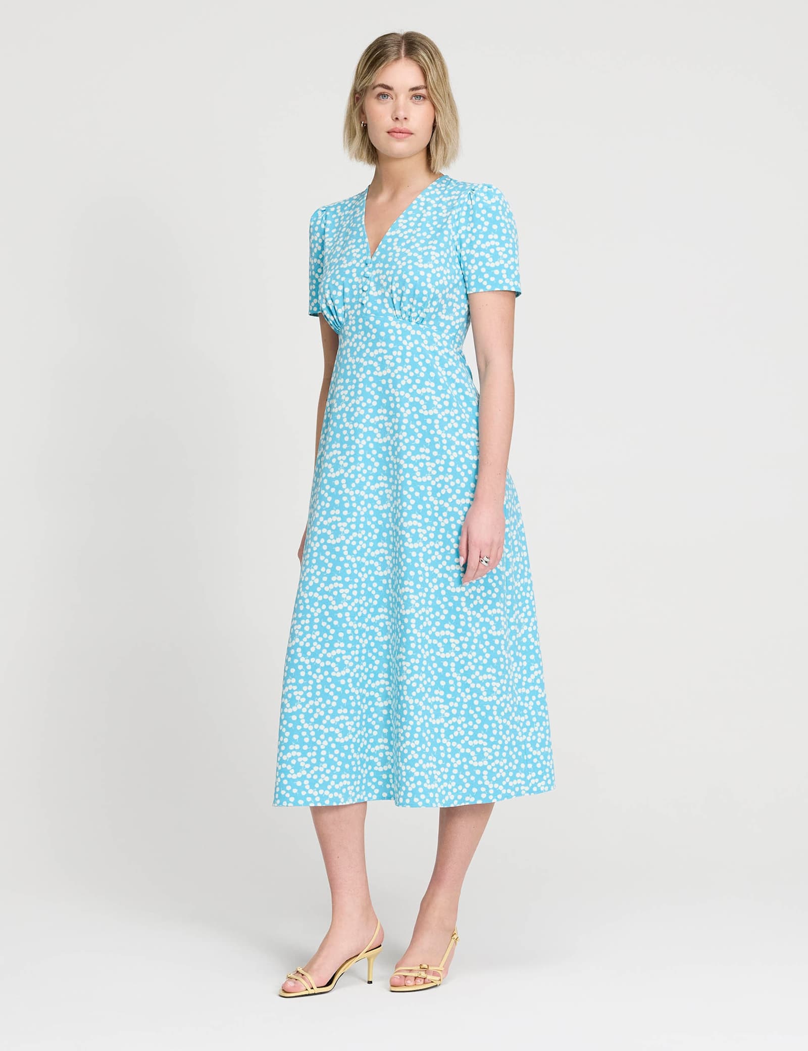 Printed V-Neck Midi Tea Dress - image 5
