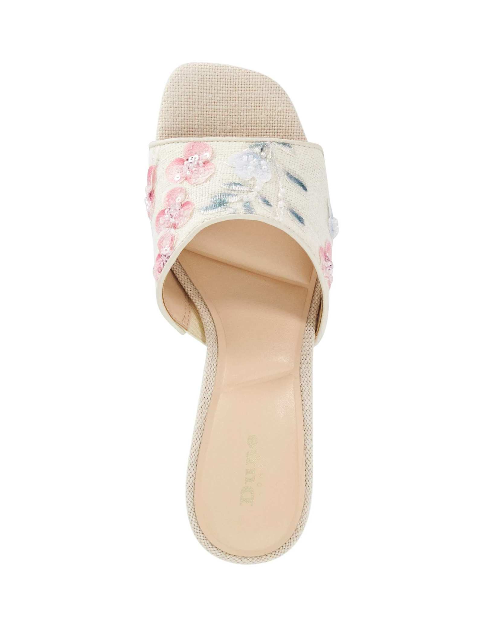 Linen Floral Block Heel Square Toe Mules - image 5