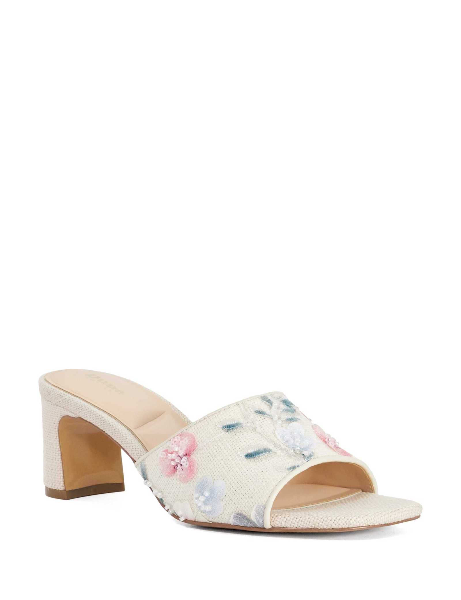 Linen Floral Block Heel Square Toe Mules - image 4