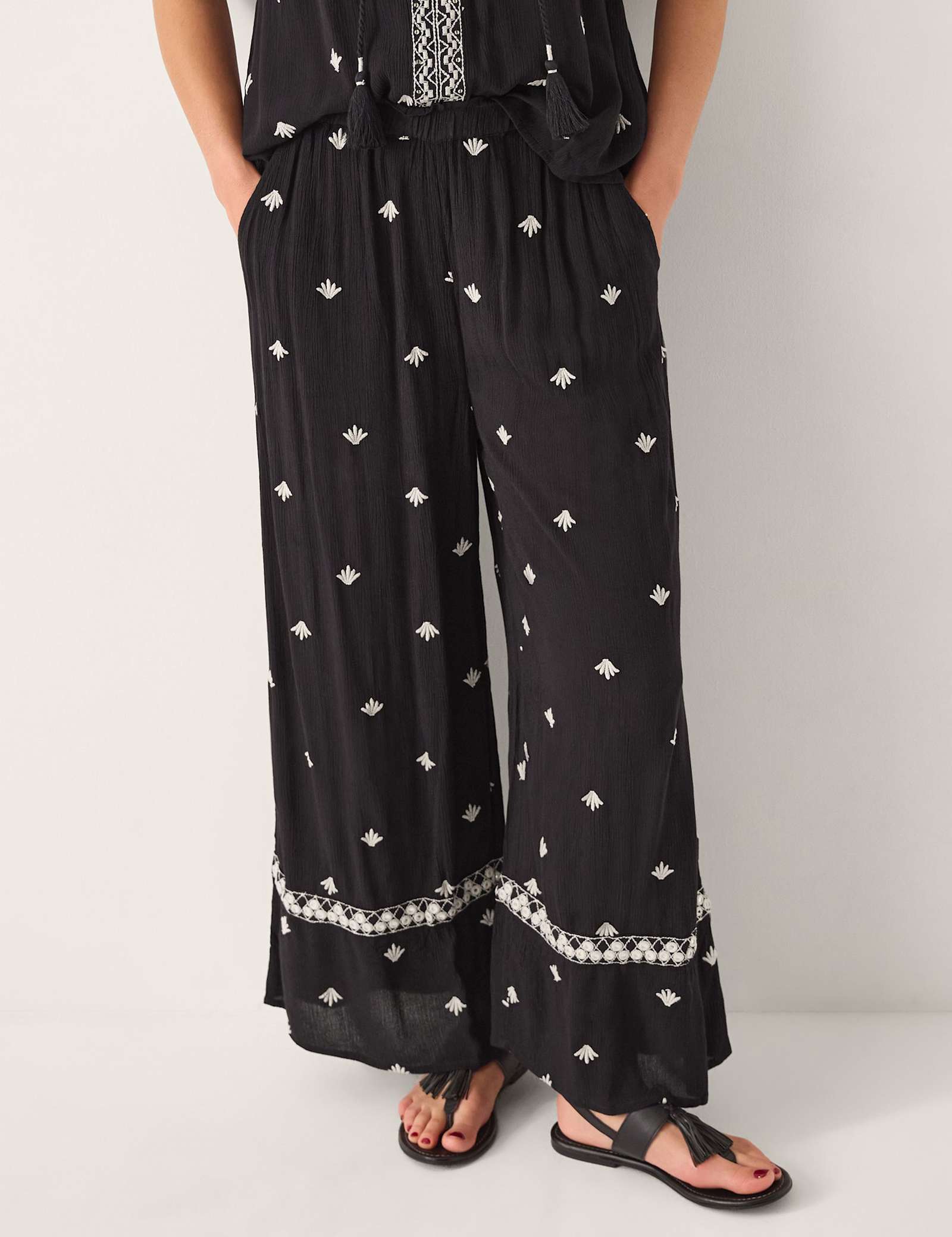Embroidered Wide Leg Trousers - image 2
