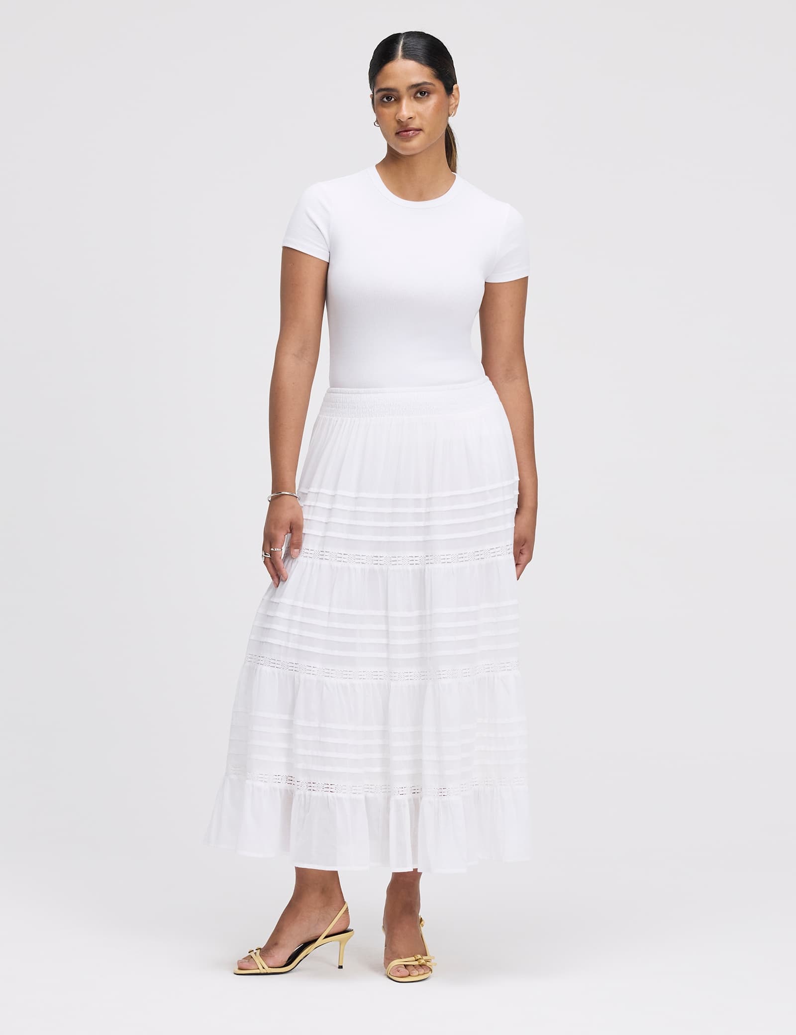 Pure Cotton Midi Tiered Skirt - image 1