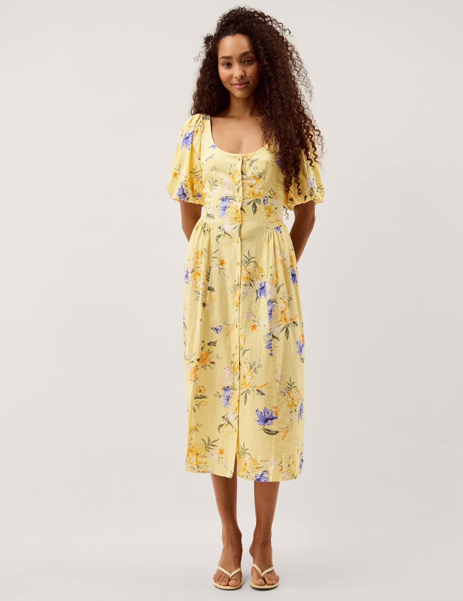 Linen Rich Floral Scoop Neck Midaxi Dress - image 2