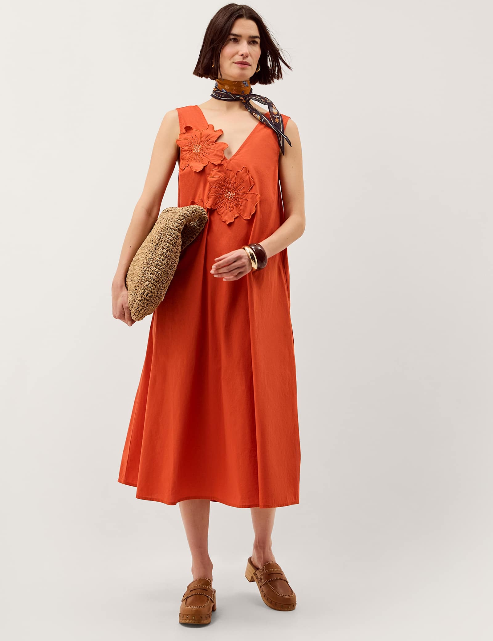 Pure Cotton Floral V-Neck Midi Swing Dress - image 1